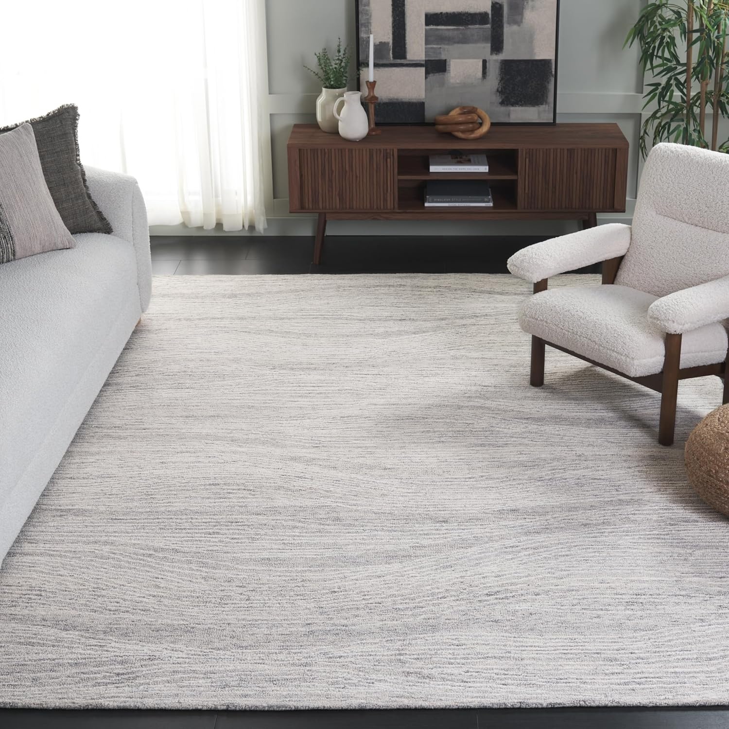 image:imageSAFAVIEH Metro Collection 8 x 10 NaturalIvory MET995A Handmade Premium Wool Living Room Dining Bedroom Area RugGreyIvory