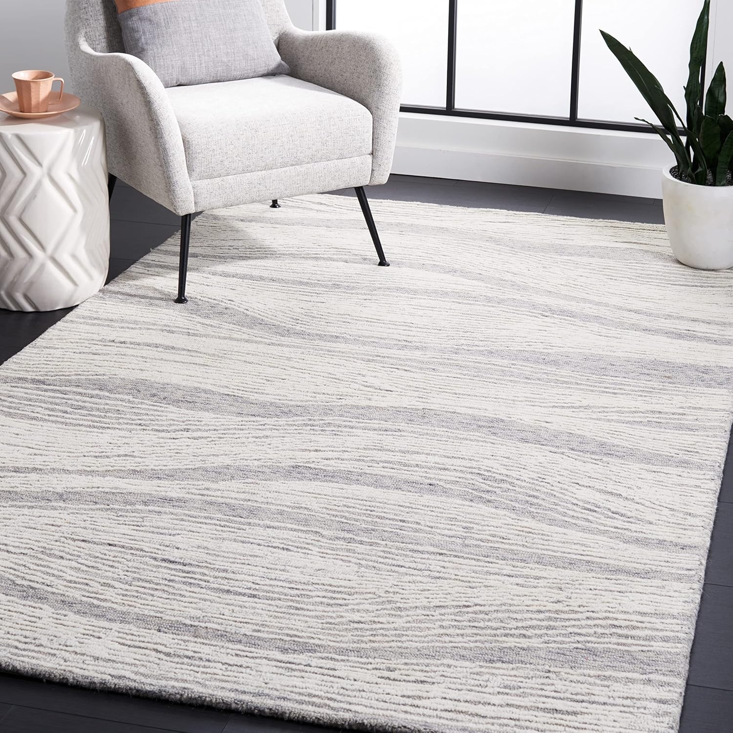 image:imageSAFAVIEH Metro Collection 8 x 10 NaturalIvory MET995A Handmade Premium Wool Living Room Dining Bedroom Area RugGreyIvory