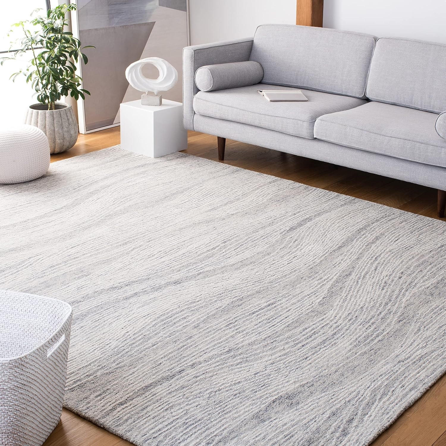 image:imageSAFAVIEH Metro Collection 8 x 10 NaturalIvory MET995A Handmade Premium Wool Living Room Dining Bedroom Area RugGreyIvory