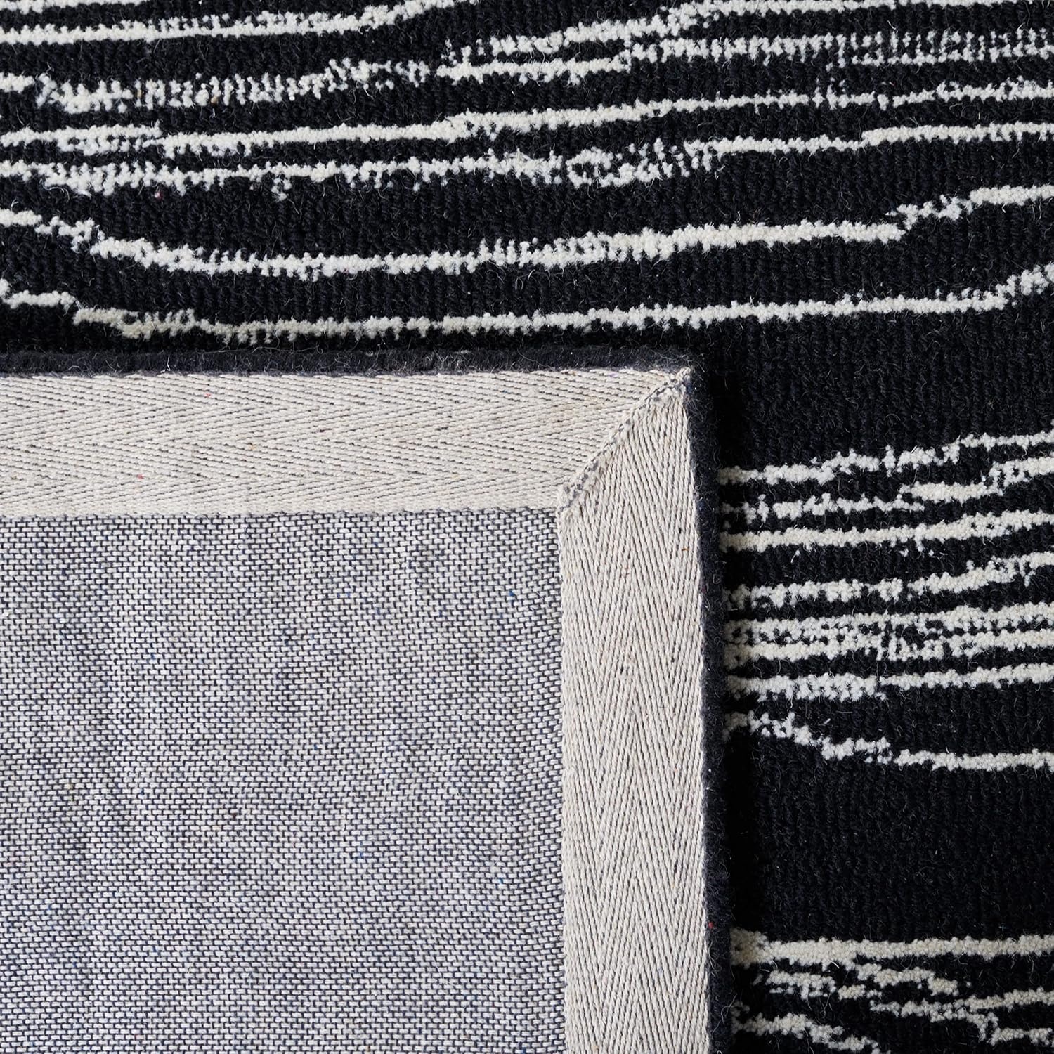 image:imageSAFAVIEH Metro Collection 8 x 10 NaturalIvory MET995A Handmade Premium Wool Living Room Dining Bedroom Area RugIvoryBlack