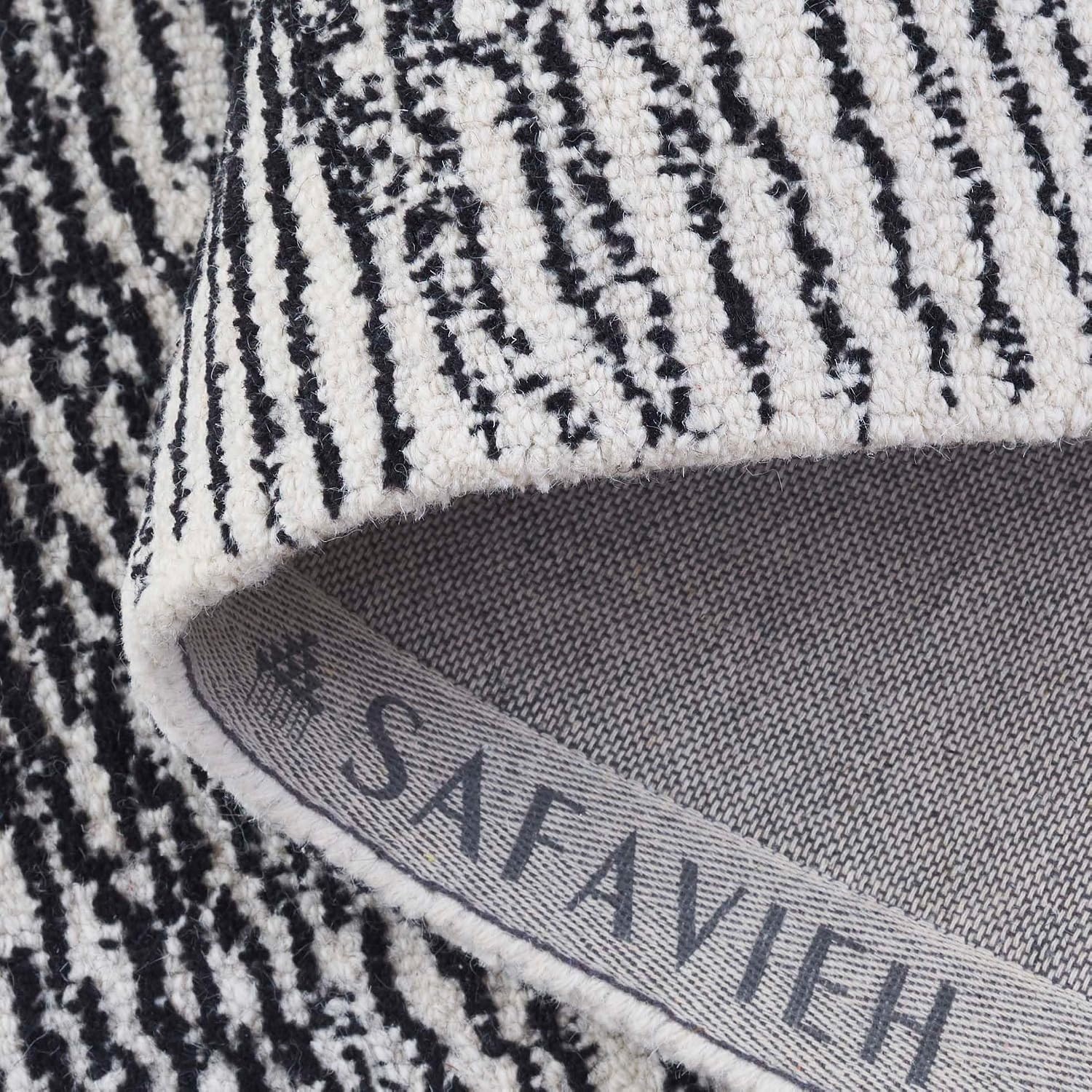 image:imageSAFAVIEH Metro Collection 8 x 10 NaturalIvory MET995A Handmade Premium Wool Living Room Dining Bedroom Area RugIvoryBlack