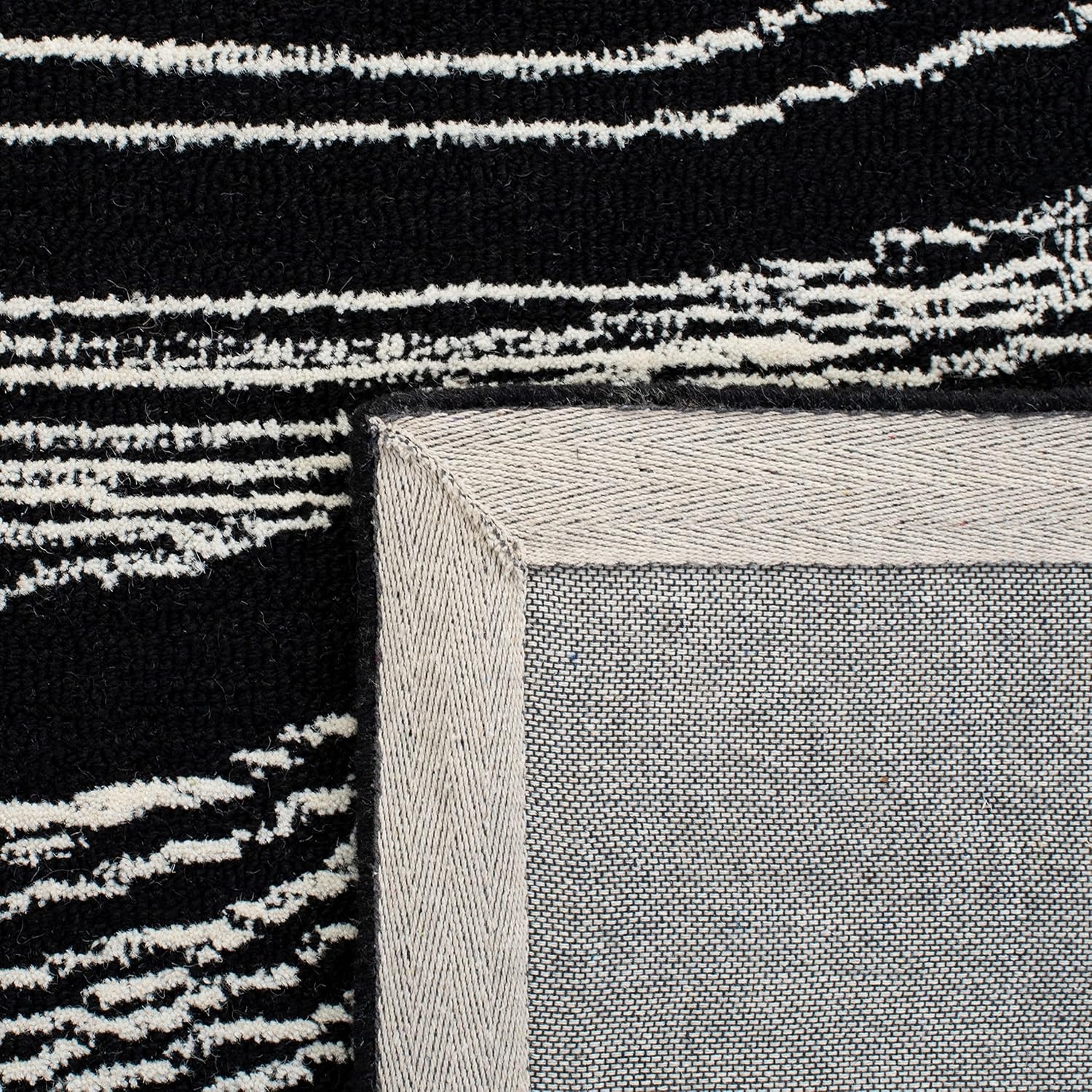 image:imageSAFAVIEH Metro Collection 8 x 10 NaturalIvory MET995A Handmade Premium Wool Living Room Dining Bedroom Area RugIvoryBlack