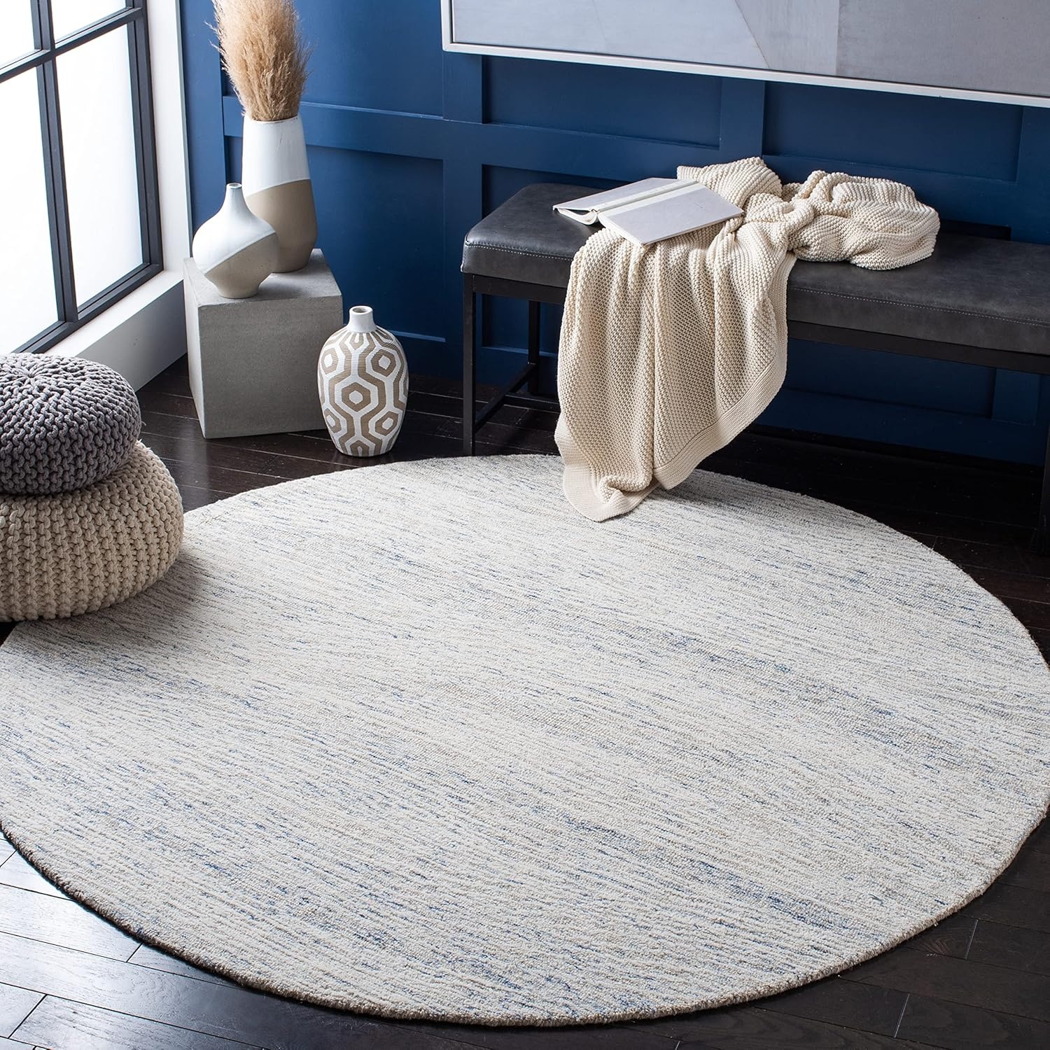 image:imageSAFAVIEH Metro Collection 8 x 10 NaturalIvory MET995A Handmade Premium Wool Living Room Dining Bedroom Area RugLight Blue Ivory