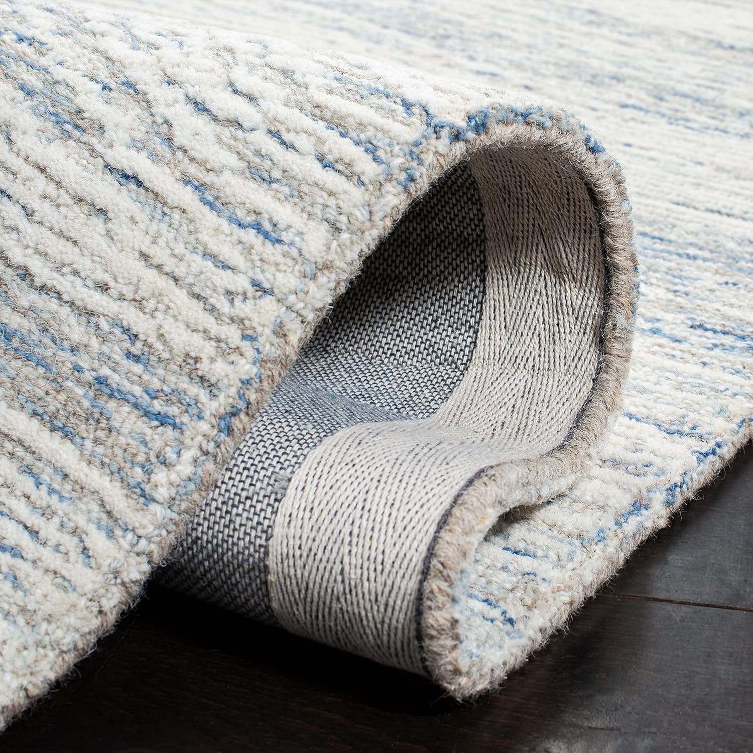 image:imageSAFAVIEH Metro Collection 8 x 10 NaturalIvory MET995A Handmade Premium Wool Living Room Dining Bedroom Area RugLight Blue Ivory