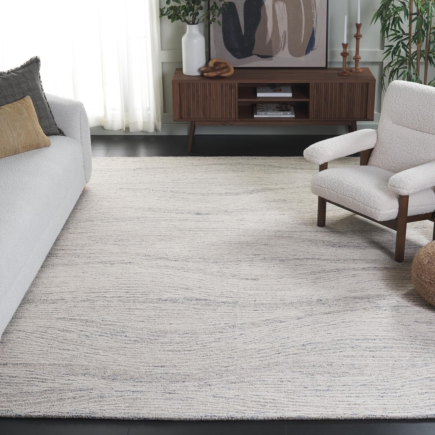 image:imageSAFAVIEH Metro Collection 8 x 10 NaturalIvory MET995A Handmade Premium Wool Living Room Dining Bedroom Area RugLight Blue Ivory