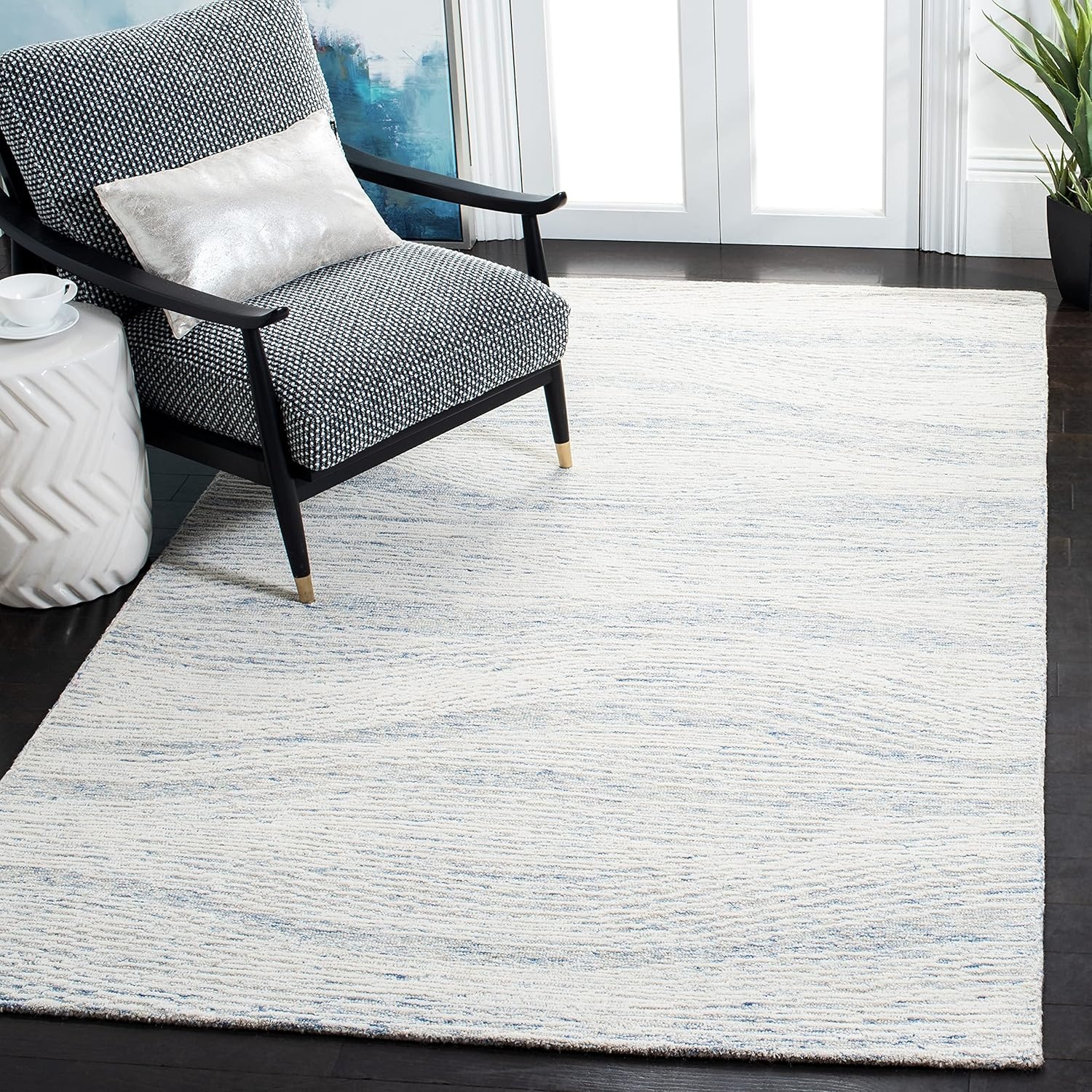 image:imageSAFAVIEH Metro Collection 8 x 10 NaturalIvory MET995A Handmade Premium Wool Living Room Dining Bedroom Area RugLight Blue Ivory