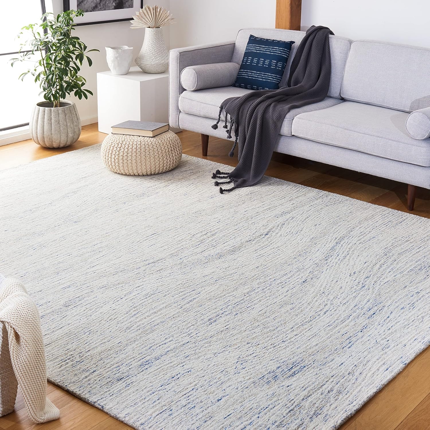 image:imageSAFAVIEH Metro Collection 8 x 10 NaturalIvory MET995A Handmade Premium Wool Living Room Dining Bedroom Area RugLight Blue Ivory