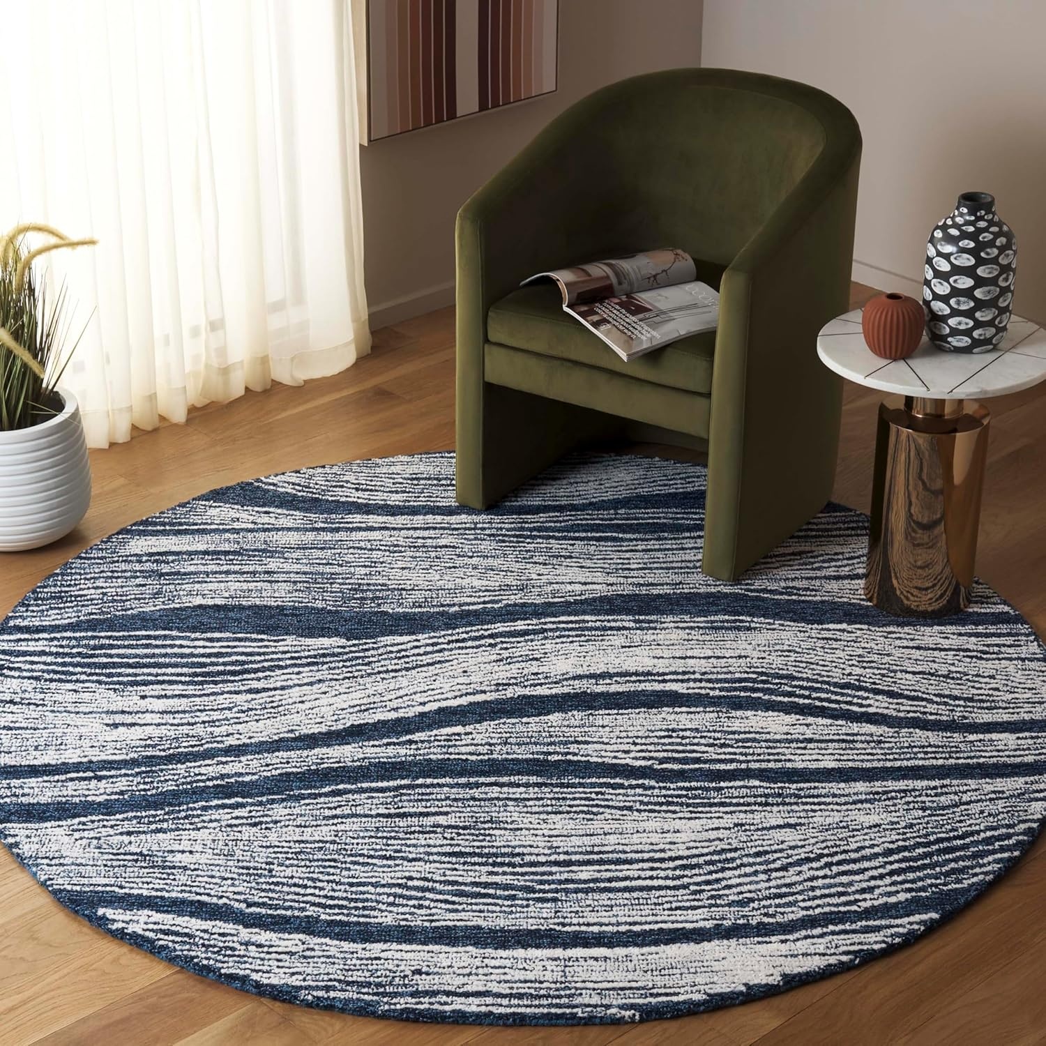image:imageSAFAVIEH Metro Collection 8 x 10 NaturalIvory MET995A Handmade Premium Wool Living Room Dining Bedroom Area RugNavyIvory