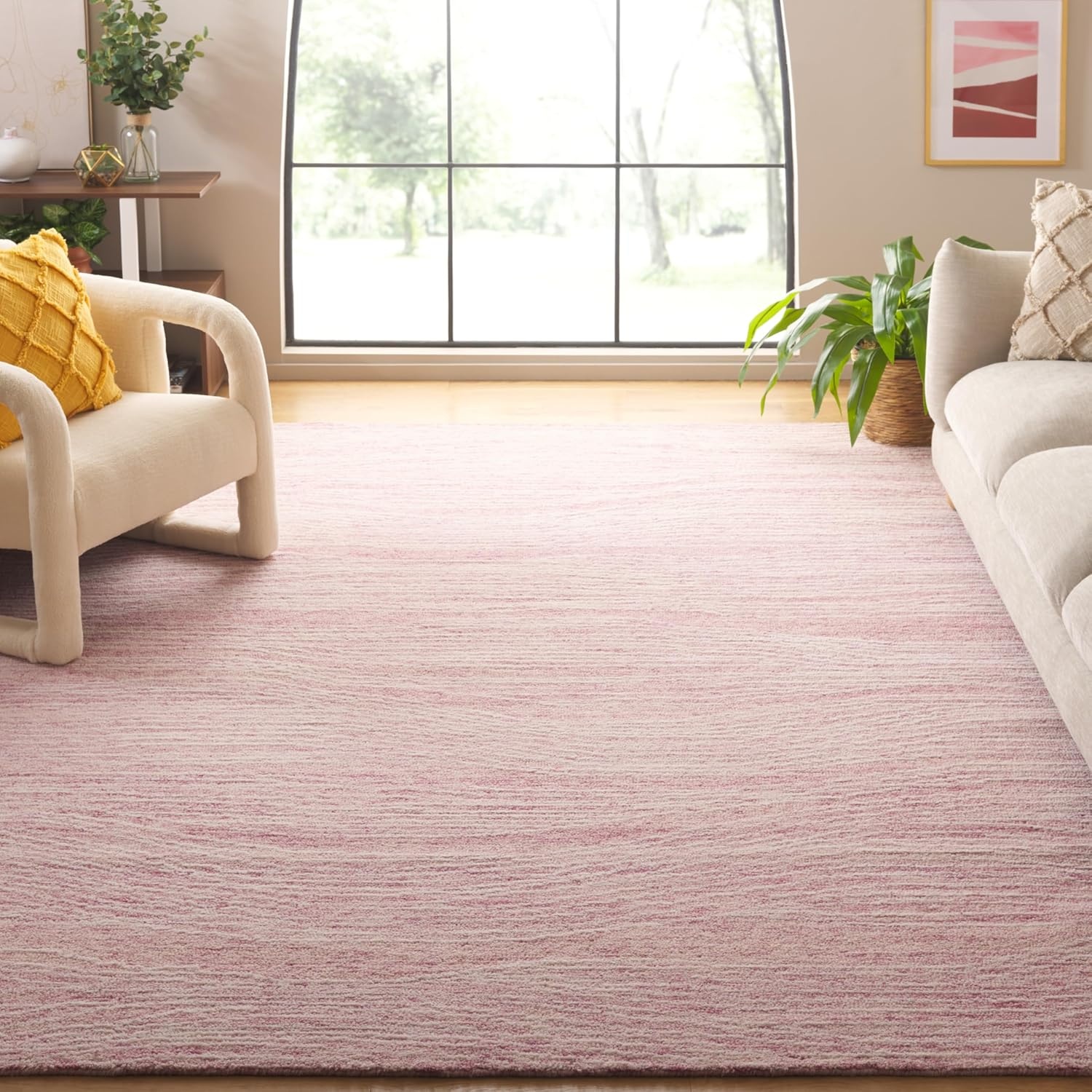 image:imageSAFAVIEH Metro Collection 8 x 10 NaturalIvory MET995A Handmade Premium Wool Living Room Dining Bedroom Area RugPinkIvory