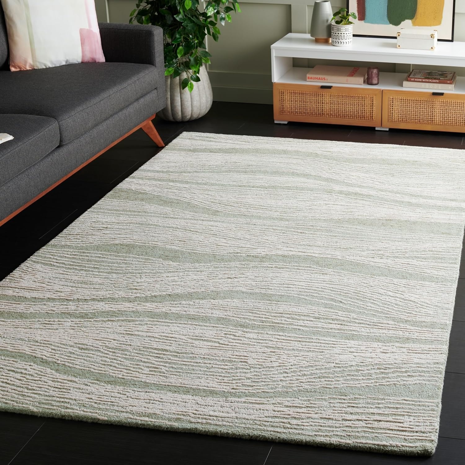 image:imageSAFAVIEH Metro Collection 8 x 10 NaturalIvory MET995A Handmade Premium Wool Living Room Dining Bedroom Area RugSageIvory