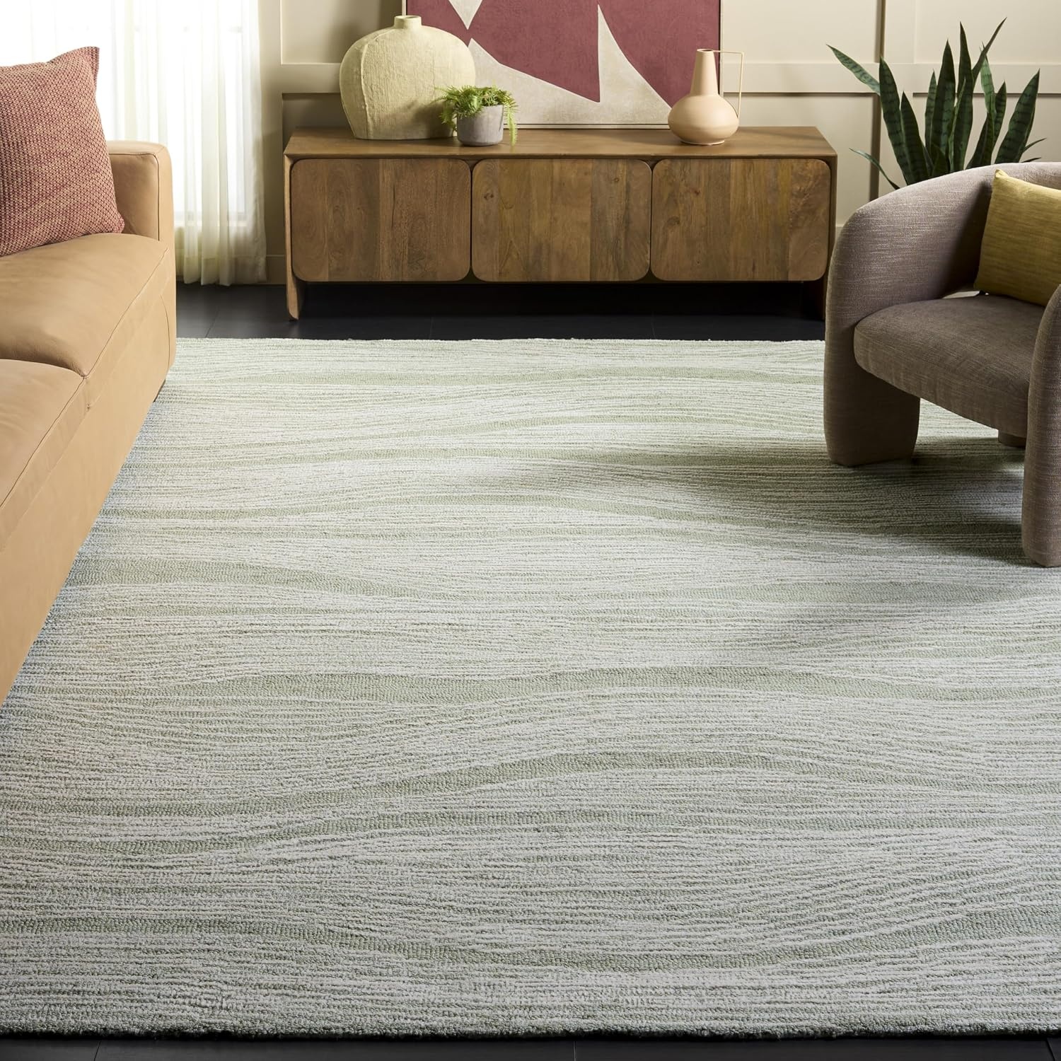 image:imageSAFAVIEH Metro Collection 8 x 10 NaturalIvory MET995A Handmade Premium Wool Living Room Dining Bedroom Area RugSageIvory