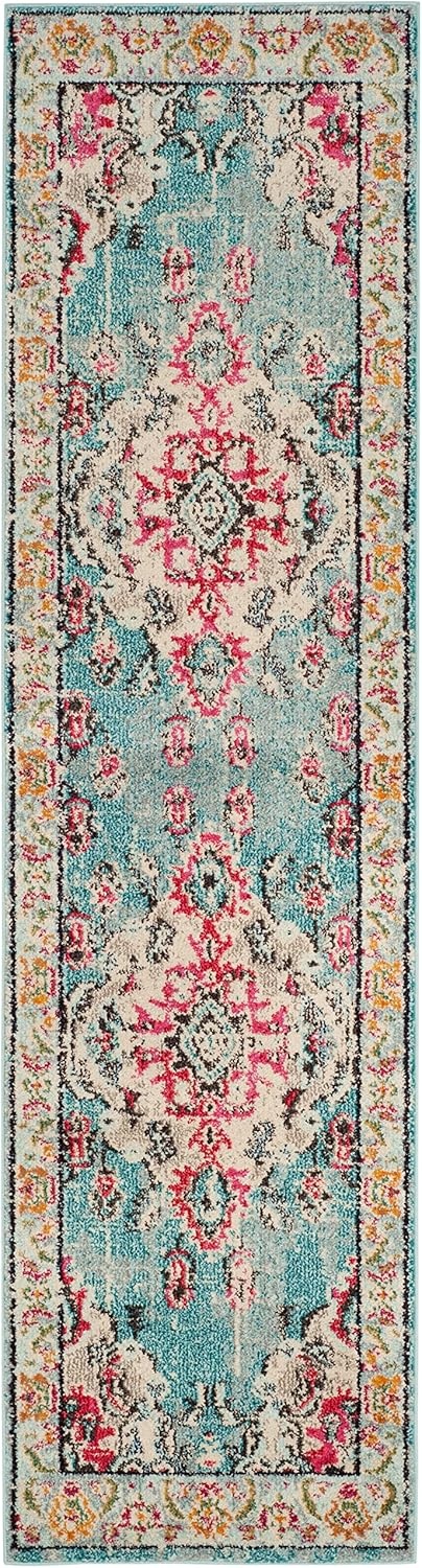 image:imageSAFAVIEH Monaco Collection Area Rug 8 Round Forest Green amp Light Blue NonShedding amp Easy to Clean Distressed Medallion Design Ideal for Living Room Bedroom Dining Space MNC243FLight BlueFuchsia