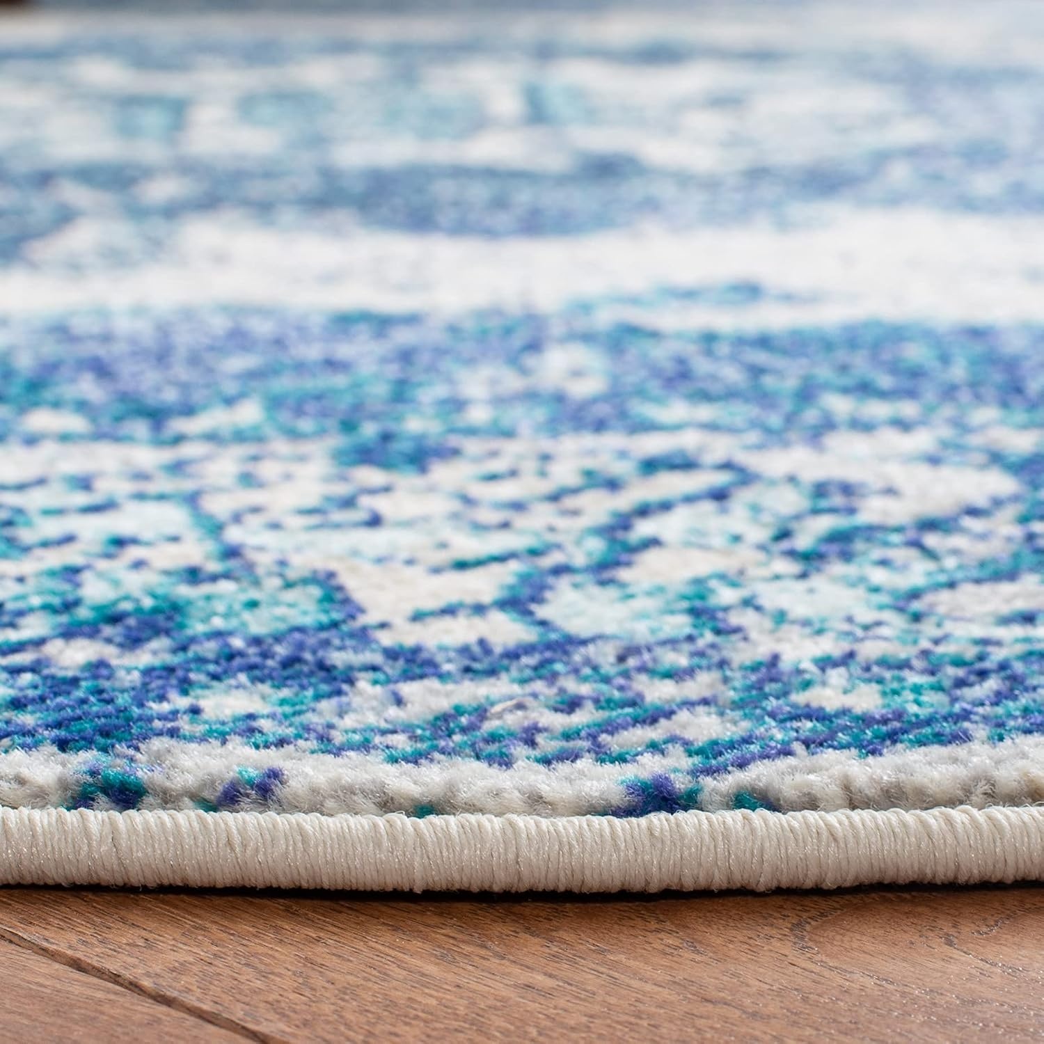 image:imageSAFAVIEH Monaco Collection Area Rug 8 Round Forest Green amp Light Blue NonShedding amp Easy to Clean Distressed Medallion Design Ideal for Living Room Bedroom Dining Space MNC243FIvoryBlue