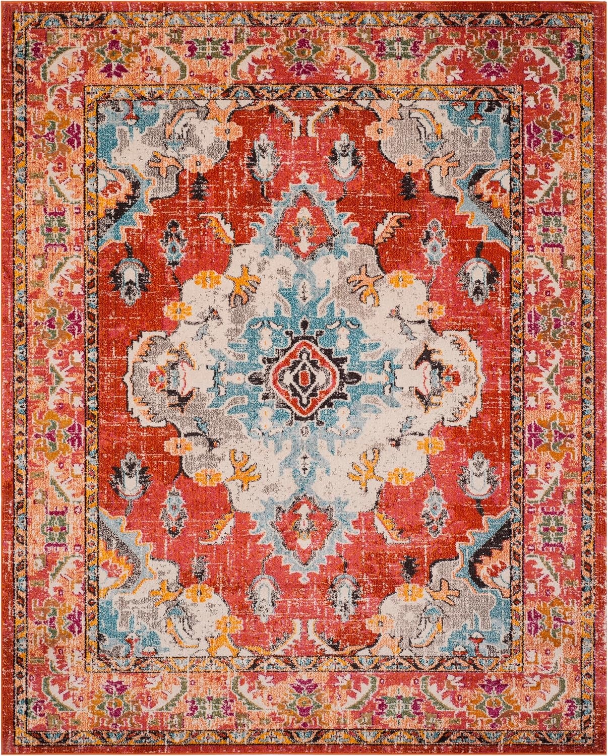 image:imageSAFAVIEH Monaco Collection Area Rug 8 Round Forest Green amp Light Blue NonShedding amp Easy to Clean Distressed Medallion Design Ideal for Living Room Bedroom Dining Space MNC243FOrangeLight Blue