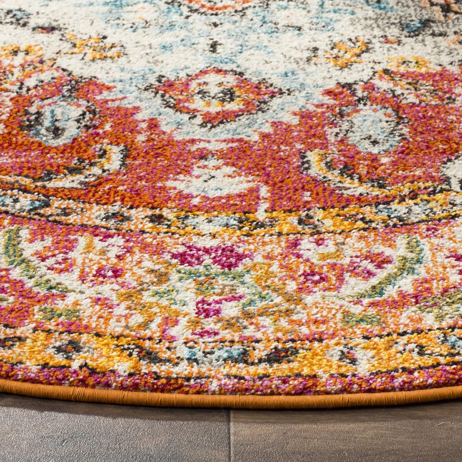 image:imageSAFAVIEH Monaco Collection Area Rug 8 Round Forest Green amp Light Blue NonShedding amp Easy to Clean Distressed Medallion Design Ideal for Living Room Bedroom Dining Space MNC243FOrangeLight Blue