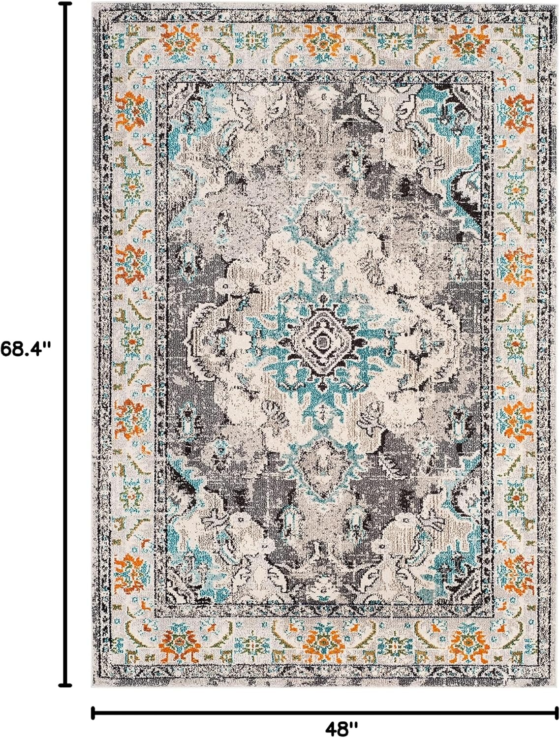 image:imageSAFAVIEH Monaco Collection Area Rug 8 Round Forest Green amp Light Blue NonShedding amp Easy to Clean Distressed Medallion Design Ideal for Living Room Bedroom Dining Space MNC243FGreyLight Blue