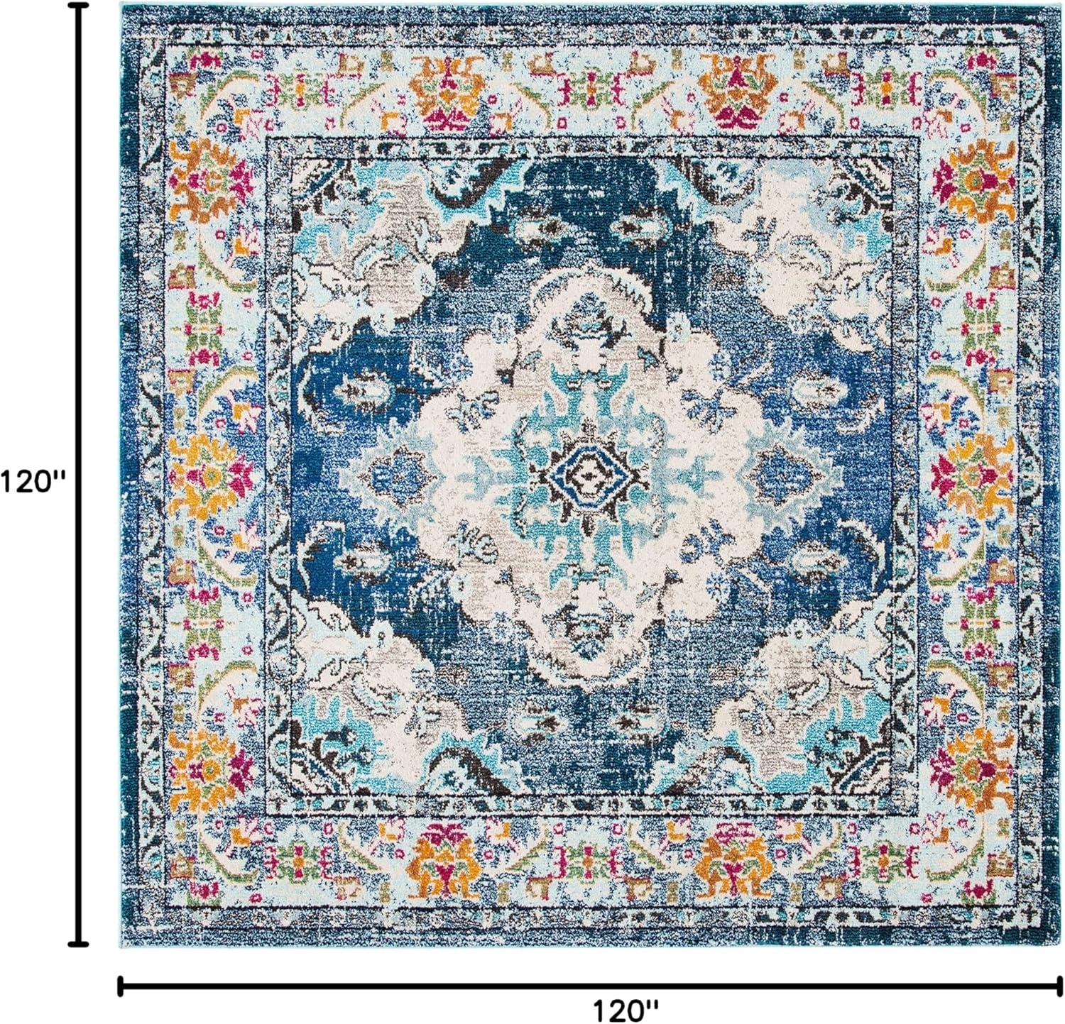 image:imageSAFAVIEH Monaco Collection Area Rug 8 Round Forest Green amp Light Blue NonShedding amp Easy to Clean Distressed Medallion Design Ideal for Living Room Bedroom Dining Space MNC243FNavyLight Blue