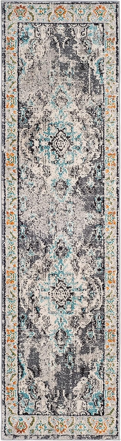 image:imageSAFAVIEH Monaco Collection Area Rug 8 Round Forest Green amp Light Blue NonShedding amp Easy to Clean Distressed Medallion Design Ideal for Living Room Bedroom Dining Space MNC243FGreyLight Blue