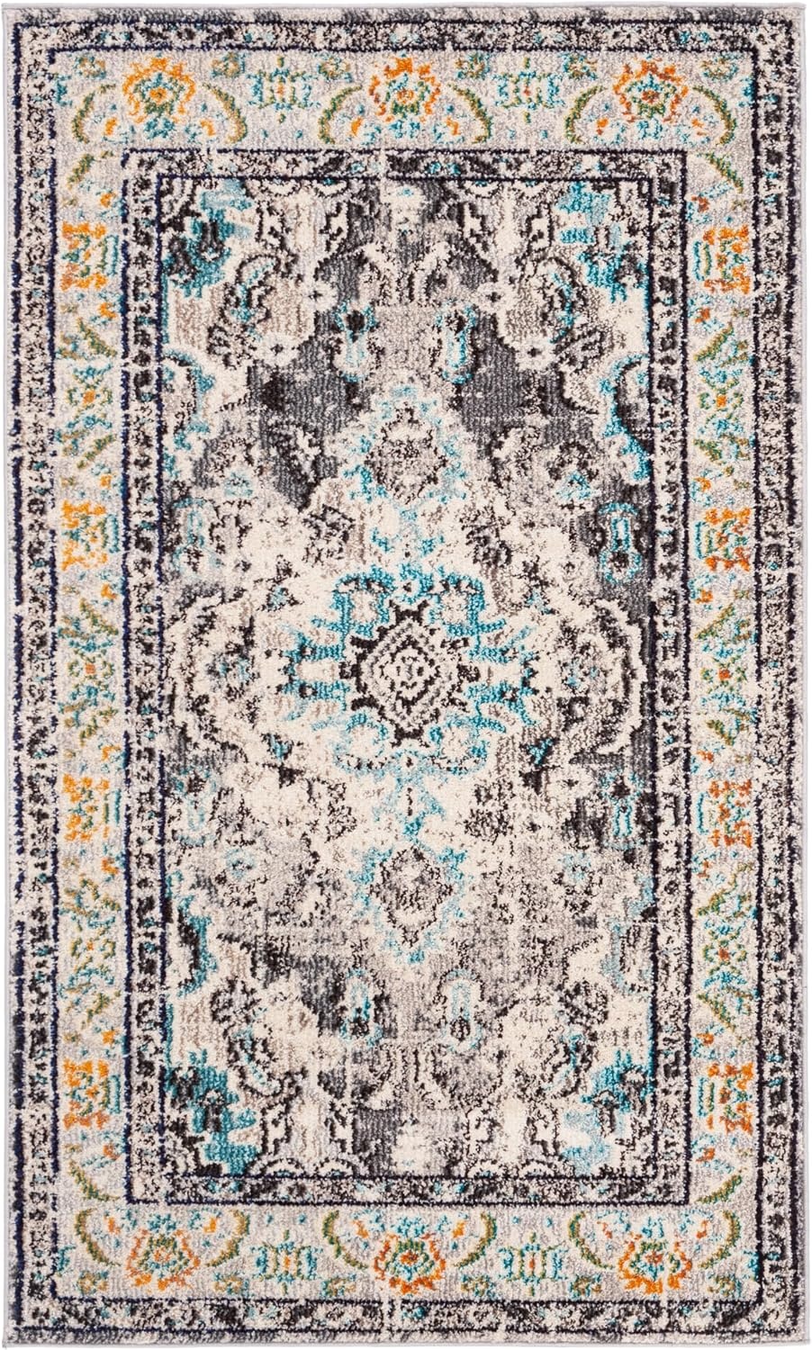 image:imageSAFAVIEH Monaco Collection Area Rug 8 Round Forest Green amp Light Blue NonShedding amp Easy to Clean Distressed Medallion Design Ideal for Living Room Bedroom Dining Space MNC243FGreyLight Blue