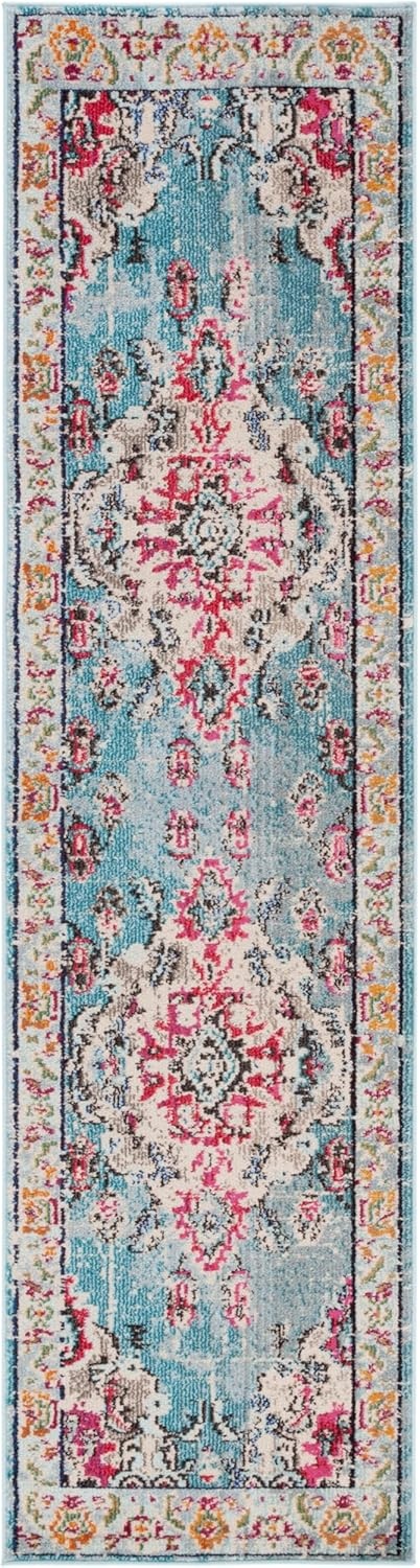 image:imageSAFAVIEH Monaco Collection Area Rug 8 Round Forest Green amp Light Blue NonShedding amp Easy to Clean Distressed Medallion Design Ideal for Living Room Bedroom Dining Space MNC243FLight BlueFuchsia