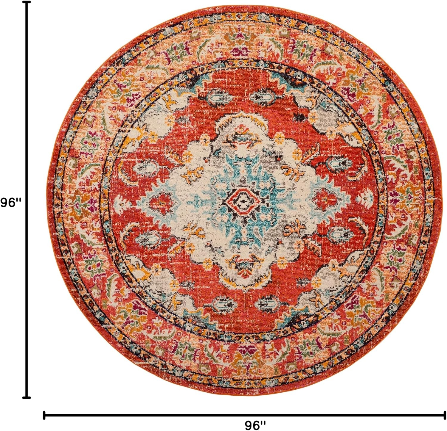 image:imageSAFAVIEH Monaco Collection Area Rug 8 Round Forest Green amp Light Blue NonShedding amp Easy to Clean Distressed Medallion Design Ideal for Living Room Bedroom Dining Space MNC243FOrangeLight Blue