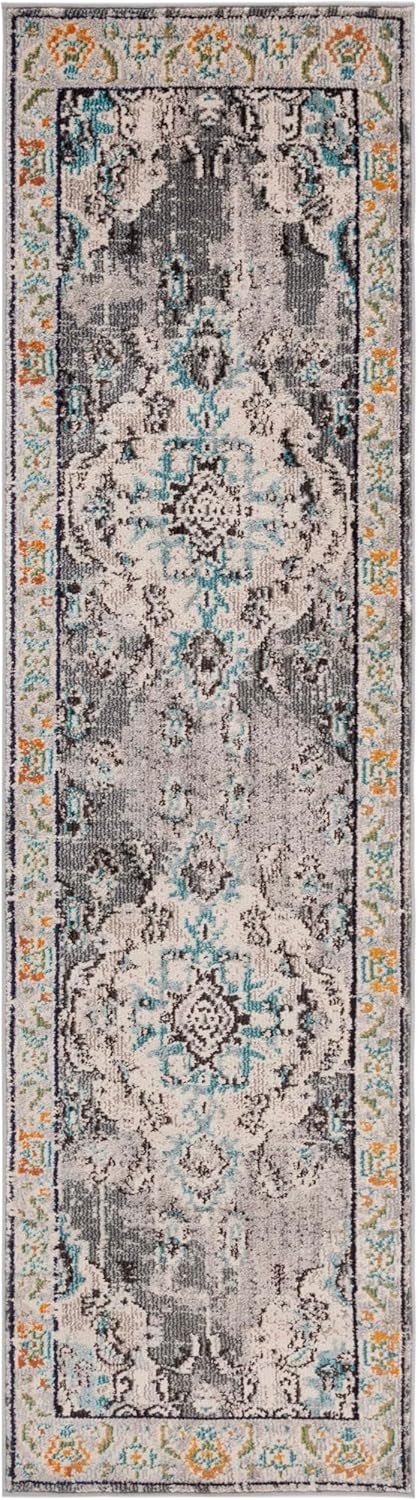 image:imageSAFAVIEH Monaco Collection Area Rug 8 Round Forest Green amp Light Blue NonShedding amp Easy to Clean Distressed Medallion Design Ideal for Living Room Bedroom Dining Space MNC243FGreyLight Blue