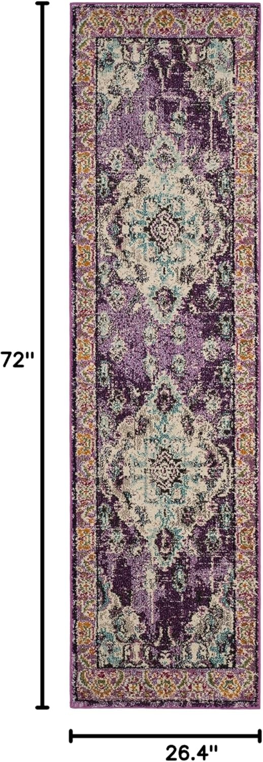 image:imageSAFAVIEH Monaco Collection Area Rug 8 Round Forest Green amp Light Blue NonShedding amp Easy to Clean Distressed Medallion Design Ideal for Living Room Bedroom Dining Space MNC243FVioletLight Blue