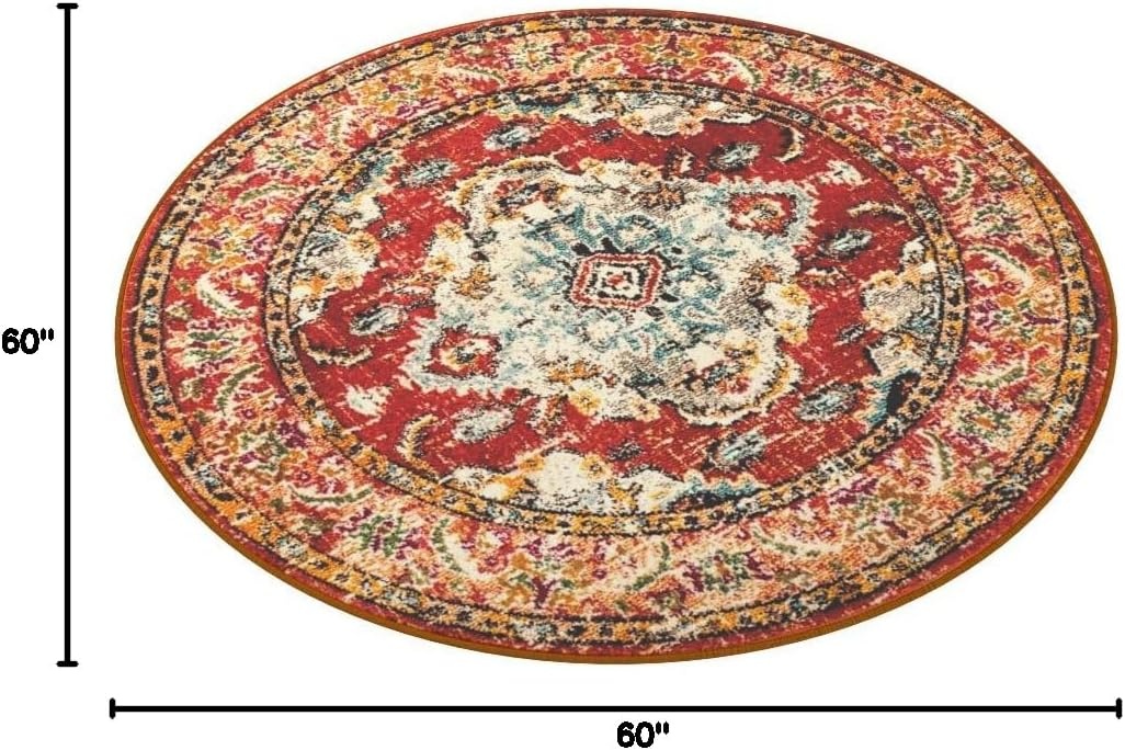 image:imageSAFAVIEH Monaco Collection Area Rug 8 Round Forest Green amp Light Blue NonShedding amp Easy to Clean Distressed Medallion Design Ideal for Living Room Bedroom Dining Space MNC243FOrangeLight Blue