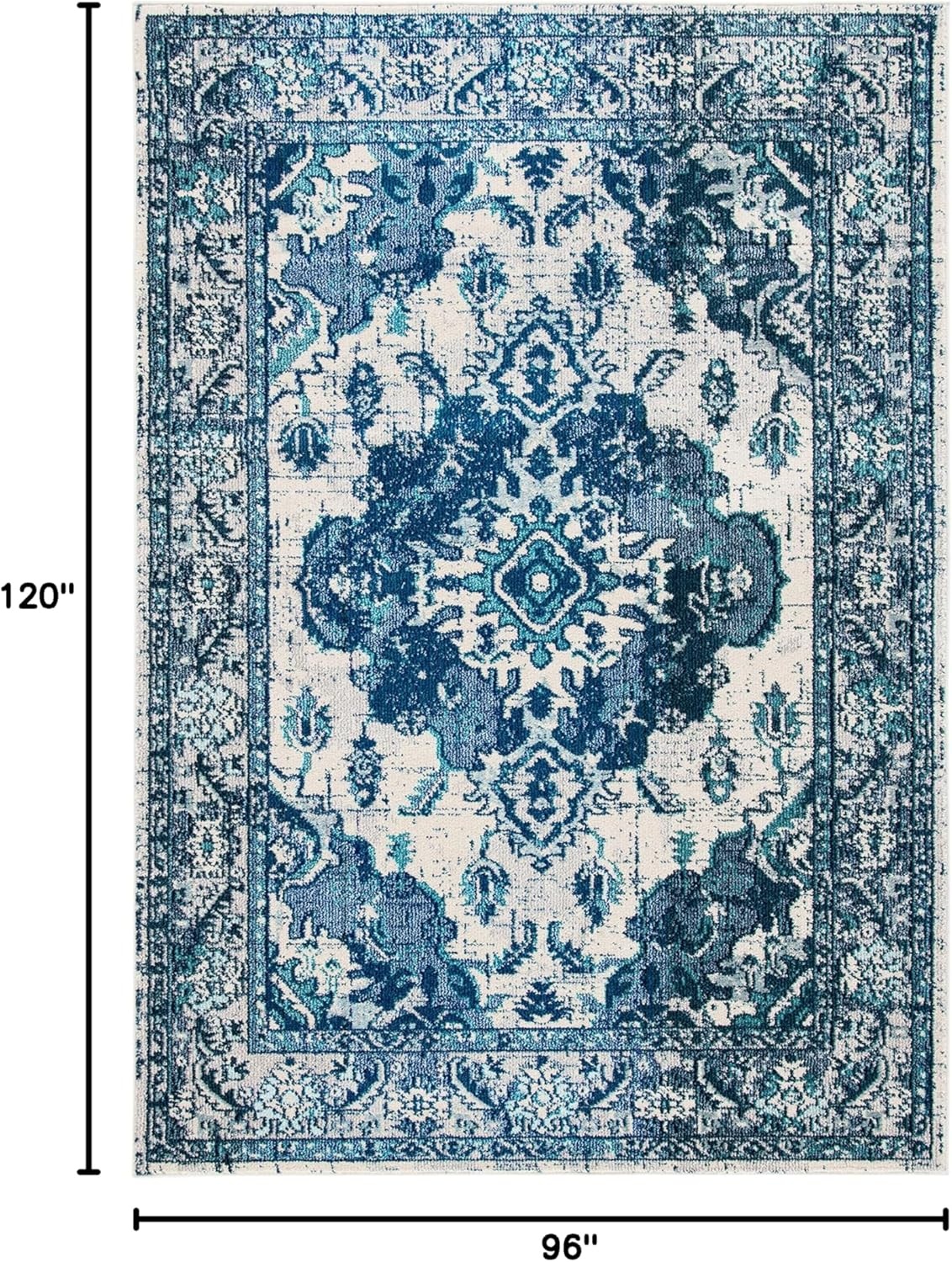 image:imageSAFAVIEH Monaco Collection Area Rug 8 Round Forest Green amp Light Blue NonShedding amp Easy to Clean Distressed Medallion Design Ideal for Living Room Bedroom Dining Space MNC243FIvoryBlue