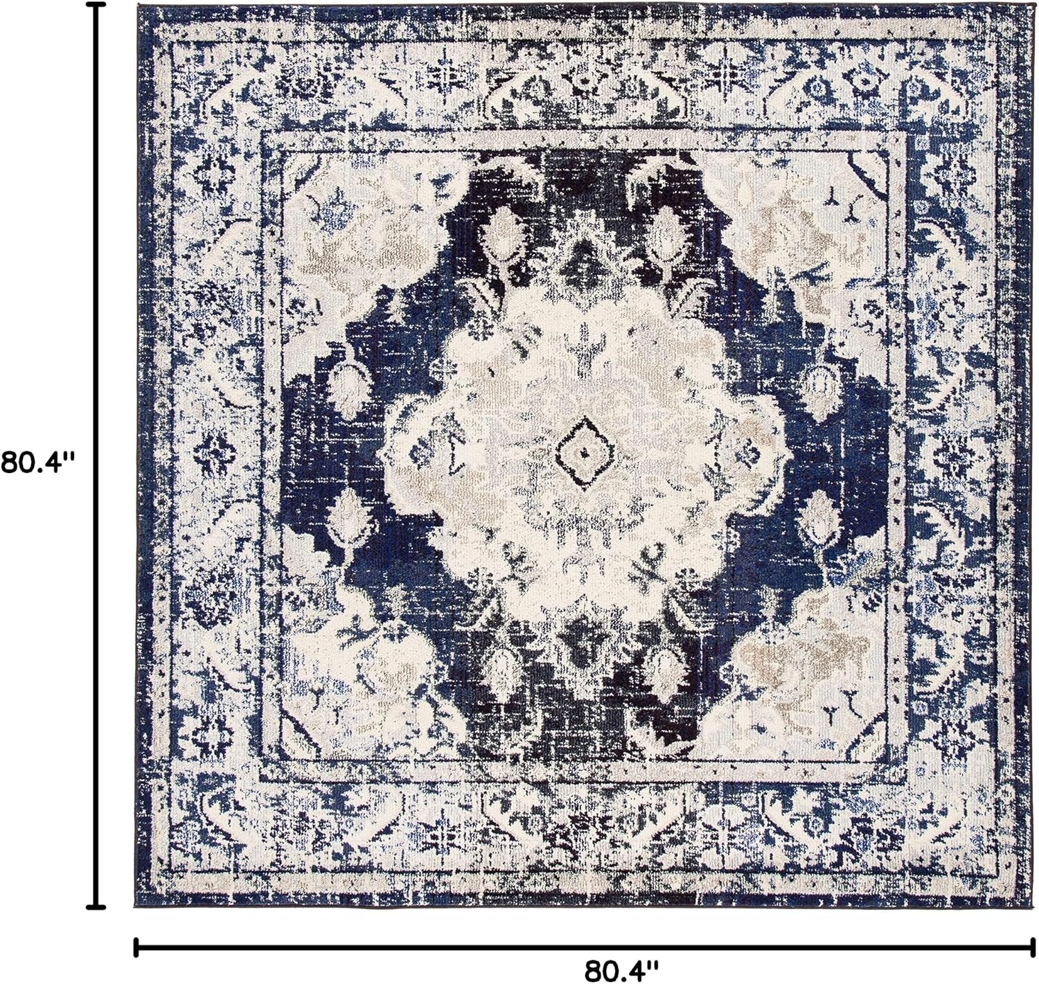 image:imageSAFAVIEH Monaco Collection Area Rug 8 Round Forest Green amp Light Blue NonShedding amp Easy to Clean Distressed Medallion Design Ideal for Living Room Bedroom Dining Space MNC243FIvoryNavy