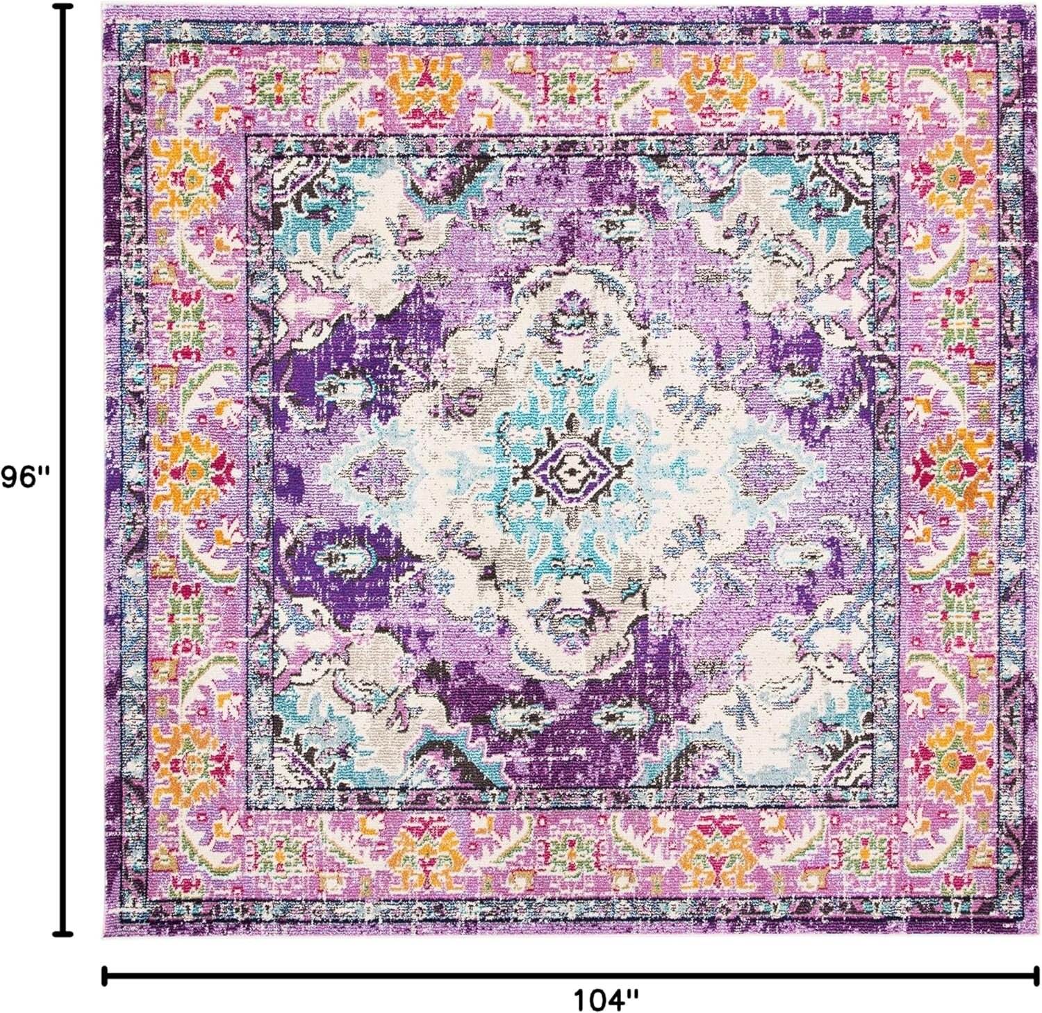 image:imageSAFAVIEH Monaco Collection Area Rug 8 Round Forest Green amp Light Blue NonShedding amp Easy to Clean Distressed Medallion Design Ideal for Living Room Bedroom Dining Space MNC243FVioletLight Blue