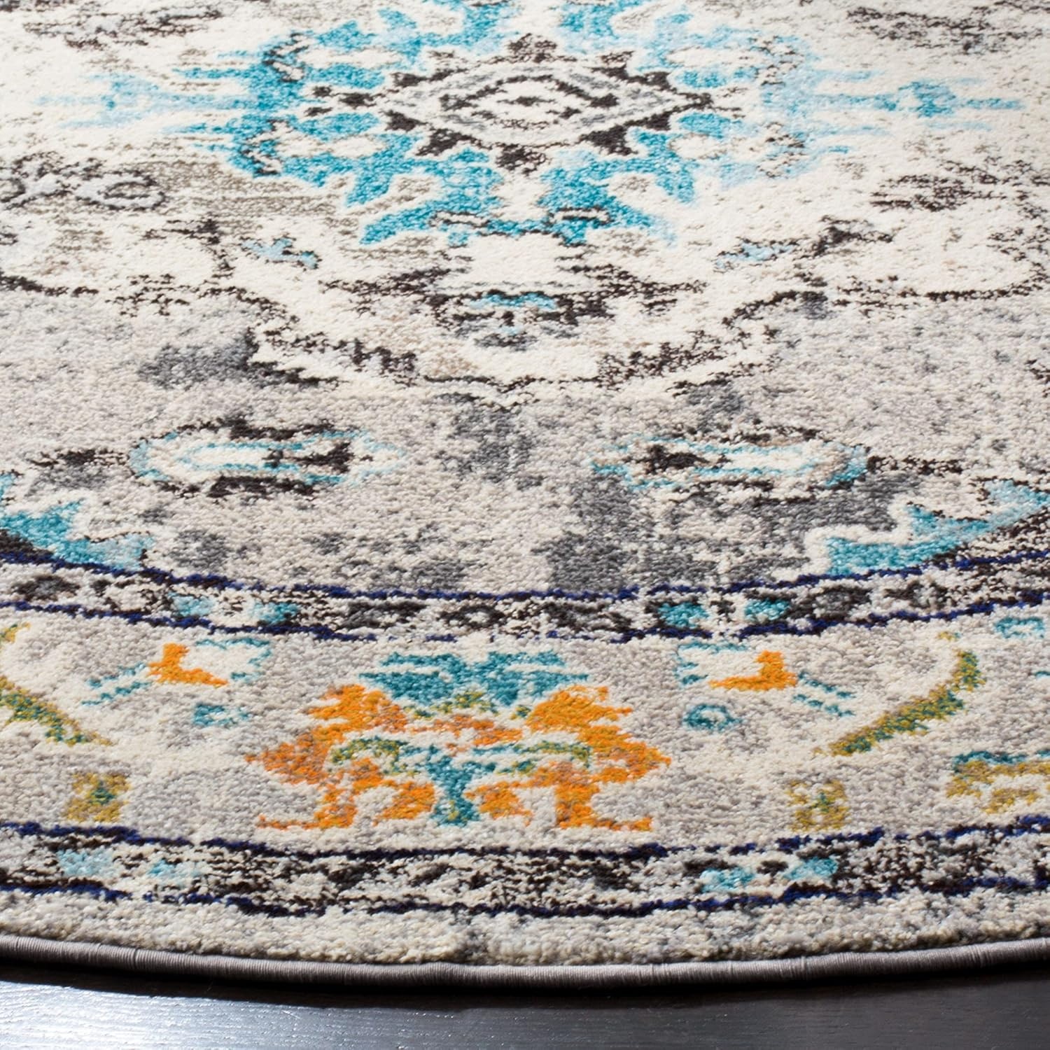 image:imageSAFAVIEH Monaco Collection Area Rug 8 Round Forest Green amp Light Blue NonShedding amp Easy to Clean Distressed Medallion Design Ideal for Living Room Bedroom Dining Space MNC243FGreyLight Blue
