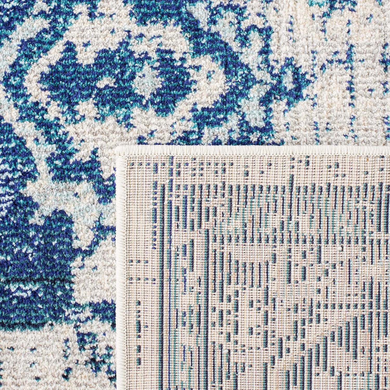 image:imageSAFAVIEH Monaco Collection Area Rug 8 Round Forest Green amp Light Blue NonShedding amp Easy to Clean Distressed Medallion Design Ideal for Living Room Bedroom Dining Space MNC243FIvoryBlue