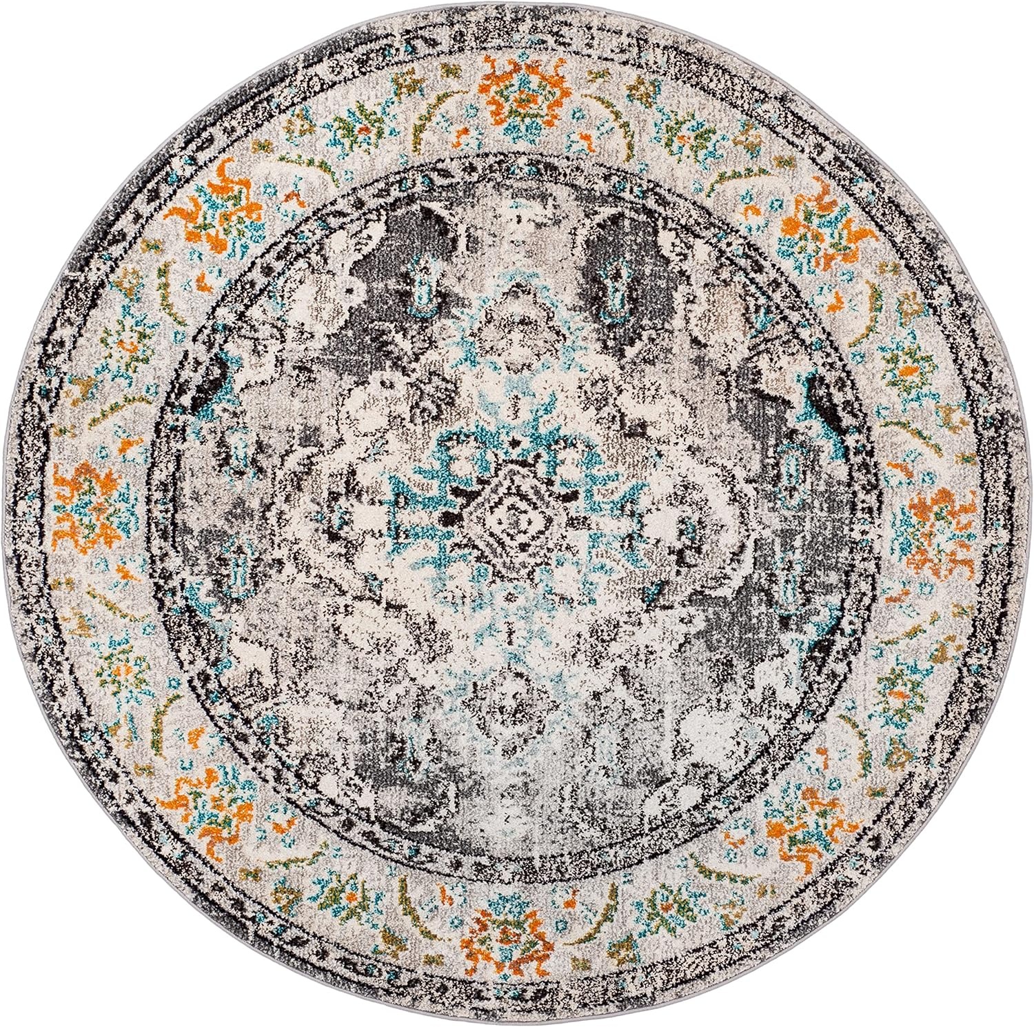 image:imageSAFAVIEH Monaco Collection Area Rug 8 Round Forest Green amp Light Blue NonShedding amp Easy to Clean Distressed Medallion Design Ideal for Living Room Bedroom Dining Space MNC243FGreyLight Blue