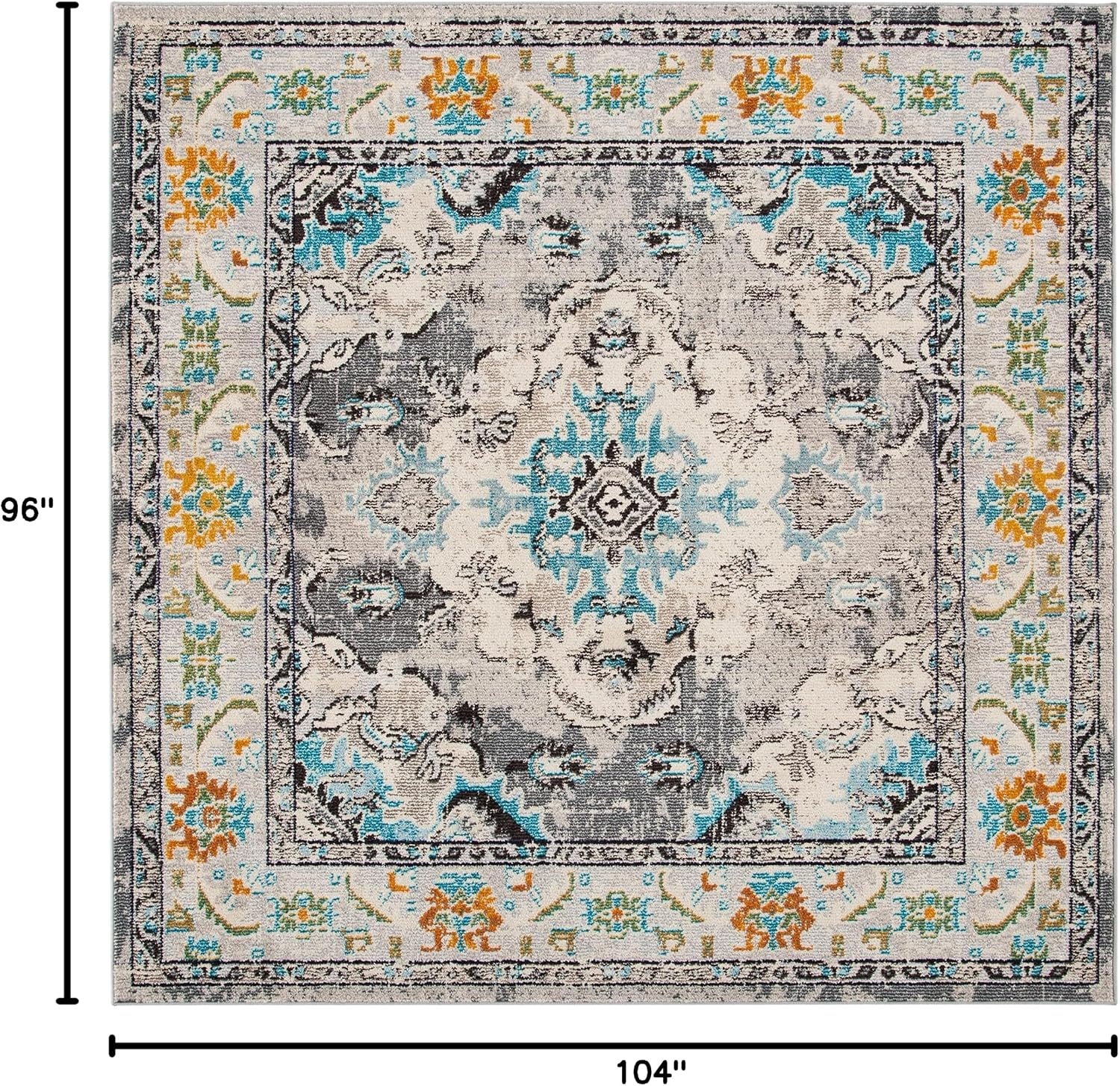 image:imageSAFAVIEH Monaco Collection Area Rug 8 Round Forest Green amp Light Blue NonShedding amp Easy to Clean Distressed Medallion Design Ideal for Living Room Bedroom Dining Space MNC243FGreyLight Blue
