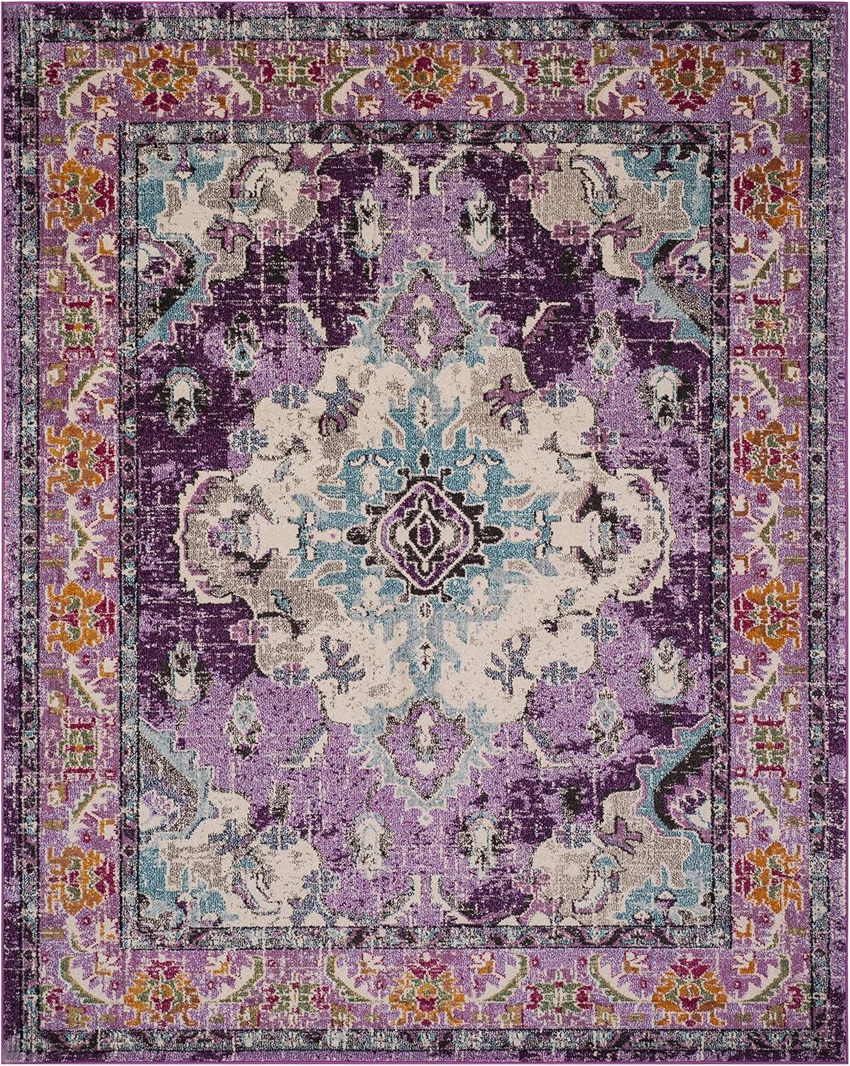 image:imageSAFAVIEH Monaco Collection Area Rug 8 Round Forest Green amp Light Blue NonShedding amp Easy to Clean Distressed Medallion Design Ideal for Living Room Bedroom Dining Space MNC243FVioletLight Blue