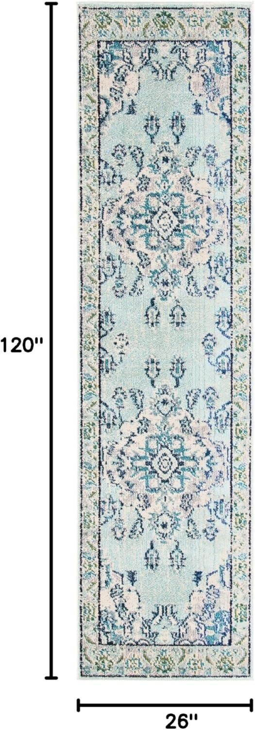 image:imageSAFAVIEH Monaco Collection Area Rug 8 Round Forest Green amp Light Blue NonShedding amp Easy to Clean Distressed Medallion Design Ideal for Living Room Bedroom Dining Space MNC243FLight Blue Ivory