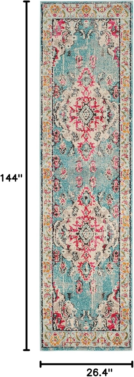 image:imageSAFAVIEH Monaco Collection Area Rug 8 Round Forest Green amp Light Blue NonShedding amp Easy to Clean Distressed Medallion Design Ideal for Living Room Bedroom Dining Space MNC243FLight BlueFuchsia