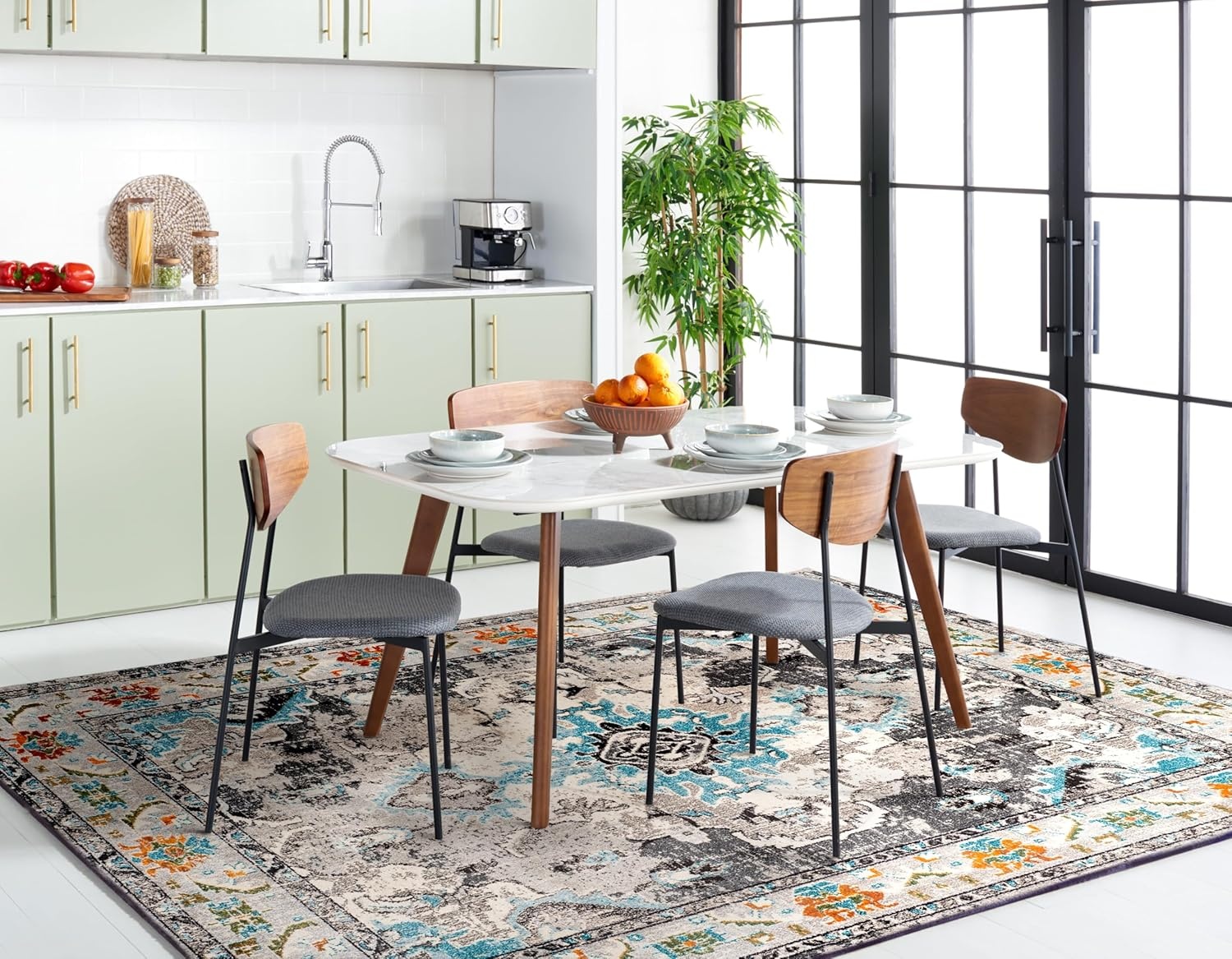 image:imageSAFAVIEH Monaco Collection Area Rug 8 Round Forest Green amp Light Blue NonShedding amp Easy to Clean Distressed Medallion Design Ideal for Living Room Bedroom Dining Space MNC243FGreyLight Blue