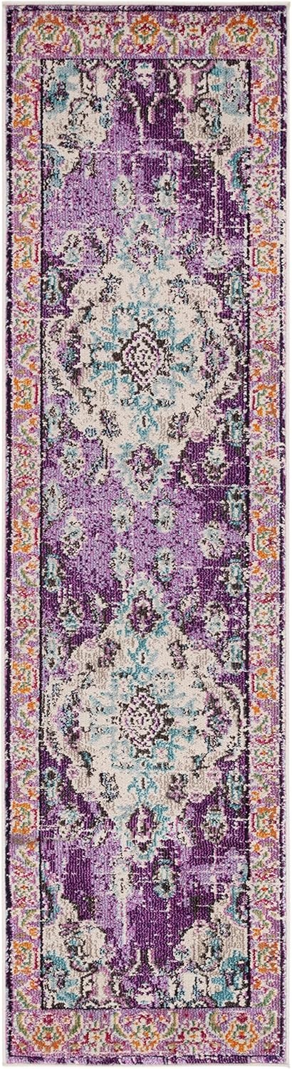 image:imageSAFAVIEH Monaco Collection Area Rug 8 Round Forest Green amp Light Blue NonShedding amp Easy to Clean Distressed Medallion Design Ideal for Living Room Bedroom Dining Space MNC243FVioletLight Blue