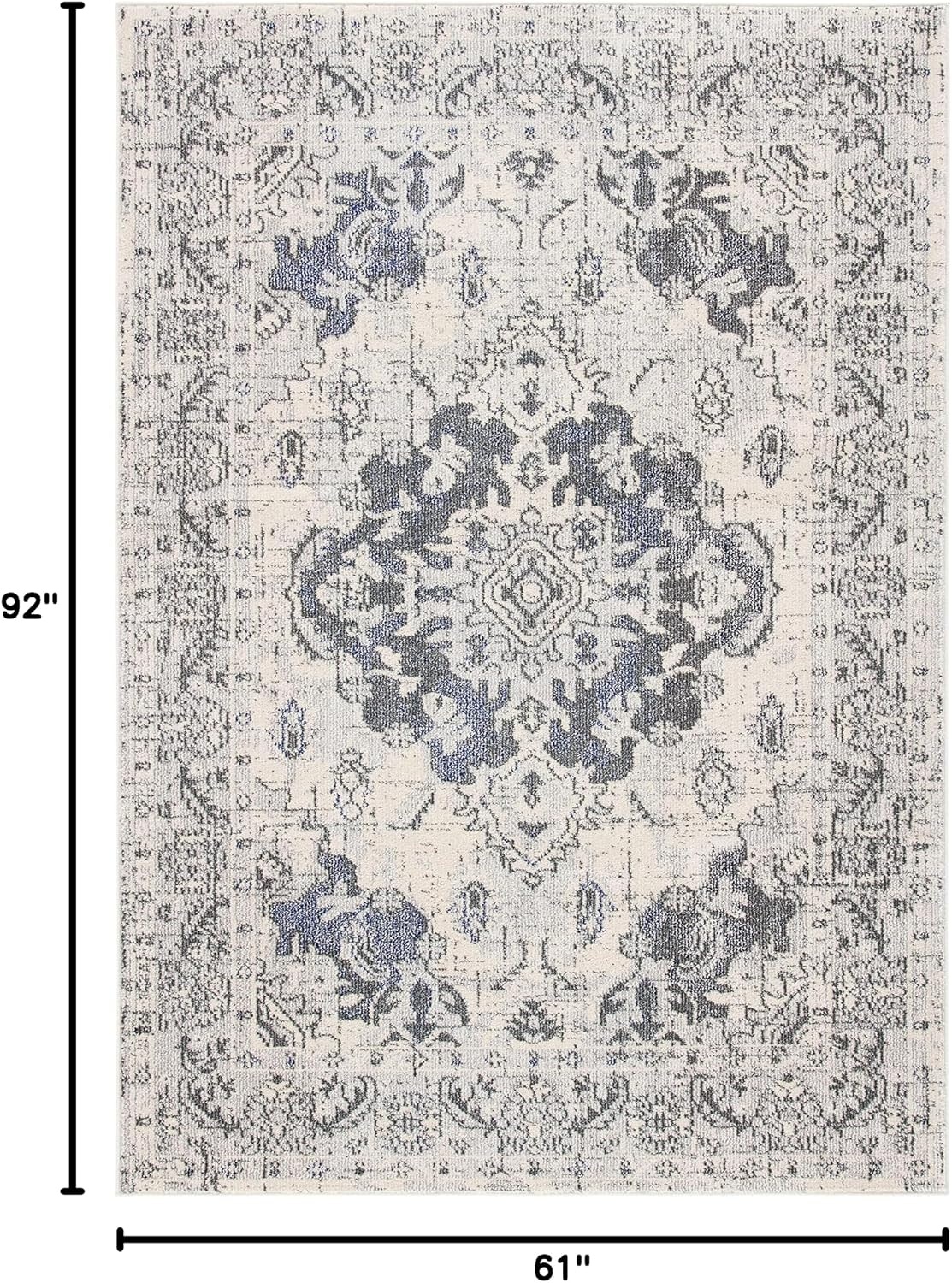 image:imageSAFAVIEH Monaco Collection Area Rug 8 Round Forest Green amp Light Blue NonShedding amp Easy to Clean Distressed Medallion Design Ideal for Living Room Bedroom Dining Space MNC243FIvoryGrey