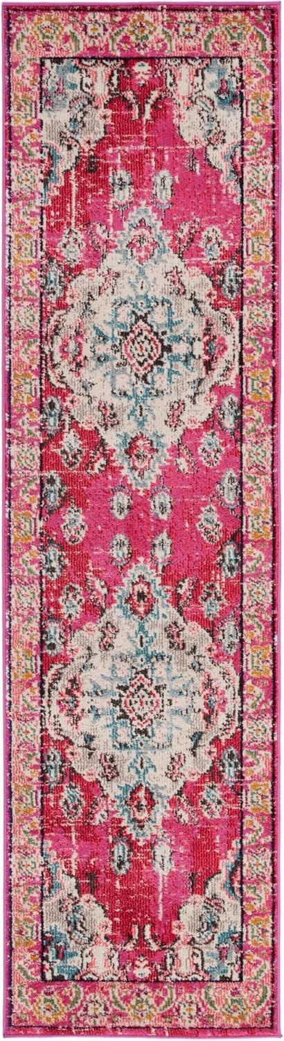 image:imageSAFAVIEH Monaco Collection Area Rug 8 Round Forest Green amp Light Blue NonShedding amp Easy to Clean Distressed Medallion Design Ideal for Living Room Bedroom Dining Space MNC243FPinkMulti
