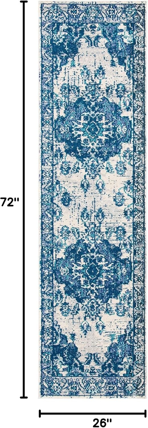 image:imageSAFAVIEH Monaco Collection Area Rug 8 Round Forest Green amp Light Blue NonShedding amp Easy to Clean Distressed Medallion Design Ideal for Living Room Bedroom Dining Space MNC243FIvoryBlue