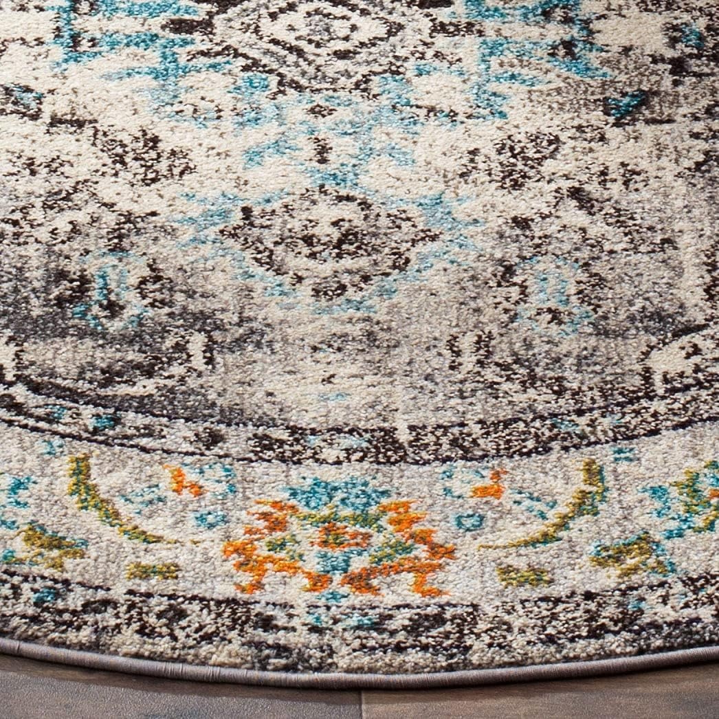 image:imageSAFAVIEH Monaco Collection Area Rug 8 Round Forest Green amp Light Blue NonShedding amp Easy to Clean Distressed Medallion Design Ideal for Living Room Bedroom Dining Space MNC243FGreyLight Blue