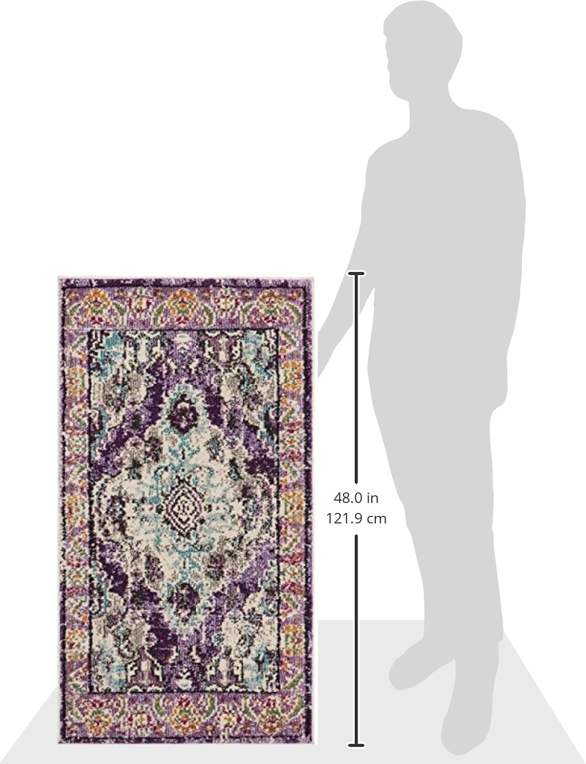 image:imageSAFAVIEH Monaco Collection Area Rug 8 Round Forest Green amp Light Blue NonShedding amp Easy to Clean Distressed Medallion Design Ideal for Living Room Bedroom Dining Space MNC243FVioletLight Blue
