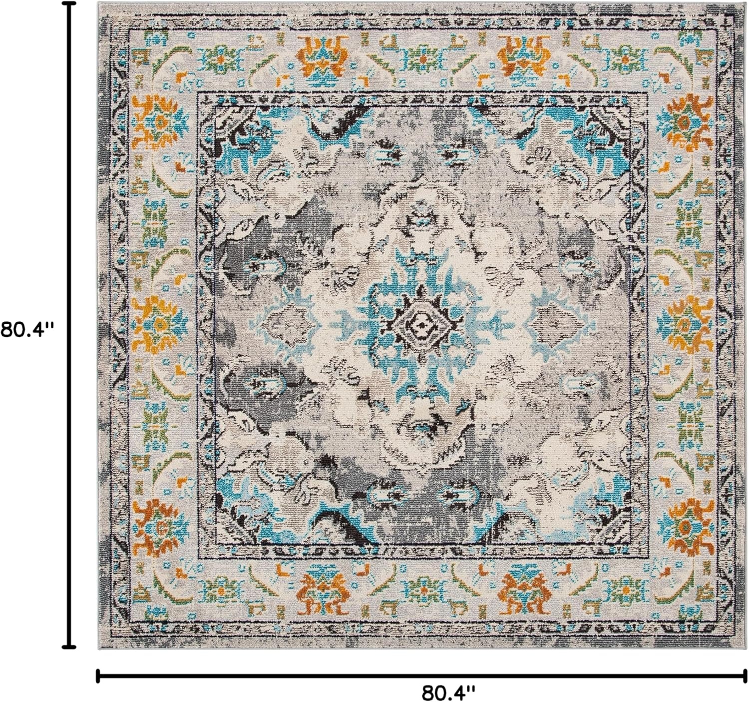 image:imageSAFAVIEH Monaco Collection Area Rug 8 Round Forest Green amp Light Blue NonShedding amp Easy to Clean Distressed Medallion Design Ideal for Living Room Bedroom Dining Space MNC243FGreyLight Blue