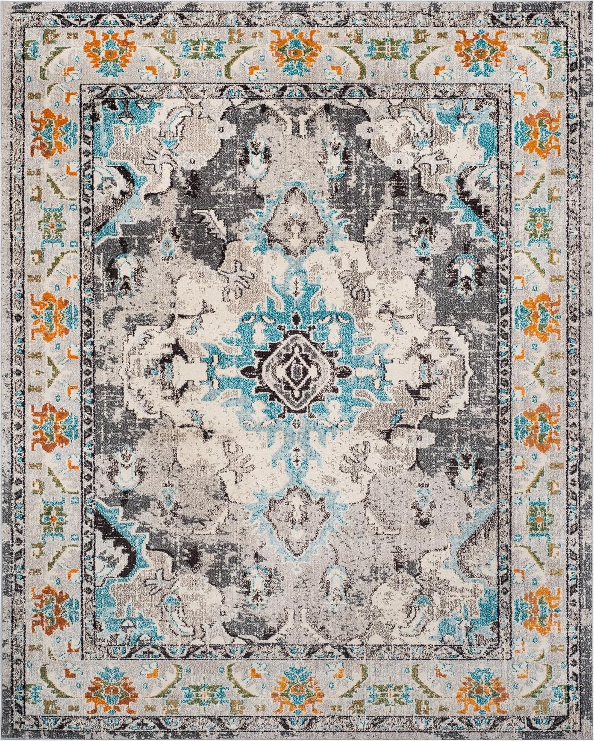 image:imageSAFAVIEH Monaco Collection Area Rug 8 Round Forest Green amp Light Blue NonShedding amp Easy to Clean Distressed Medallion Design Ideal for Living Room Bedroom Dining Space MNC243FGreyLight Blue