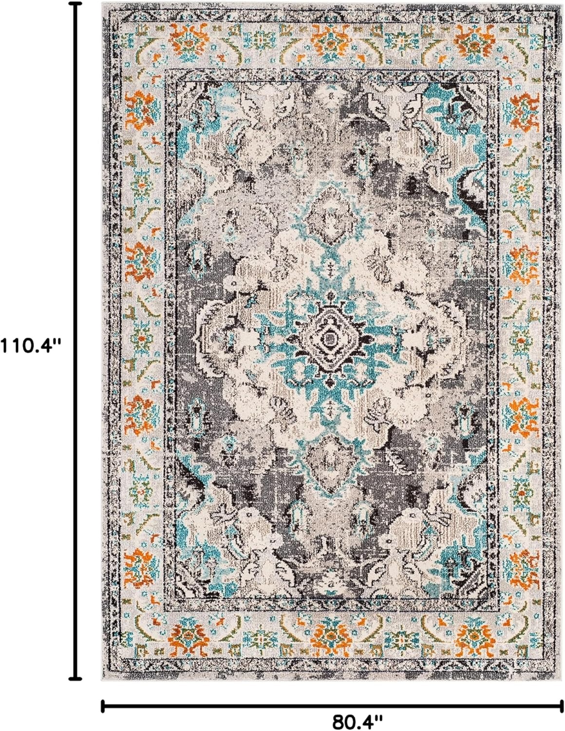image:imageSAFAVIEH Monaco Collection Area Rug 8 Round Forest Green amp Light Blue NonShedding amp Easy to Clean Distressed Medallion Design Ideal for Living Room Bedroom Dining Space MNC243FGreyLight Blue