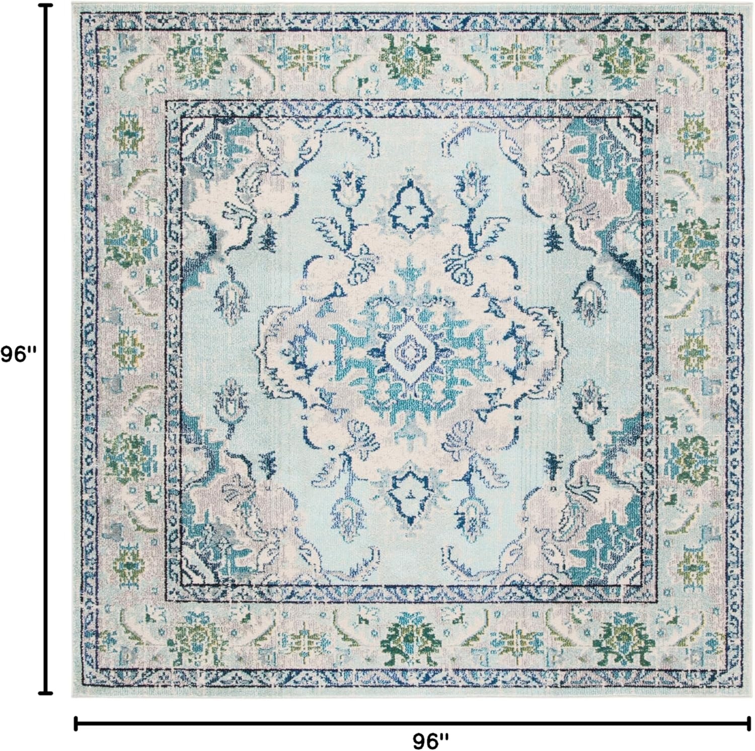 image:imageSAFAVIEH Monaco Collection Area Rug 8 Round Forest Green amp Light Blue NonShedding amp Easy to Clean Distressed Medallion Design Ideal for Living Room Bedroom Dining Space MNC243FLight Blue Ivory