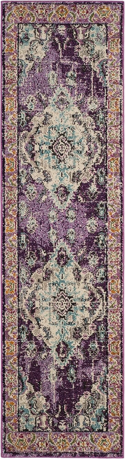 image:imageSAFAVIEH Monaco Collection Area Rug 8 Round Forest Green amp Light Blue NonShedding amp Easy to Clean Distressed Medallion Design Ideal for Living Room Bedroom Dining Space MNC243FVioletLight Blue
